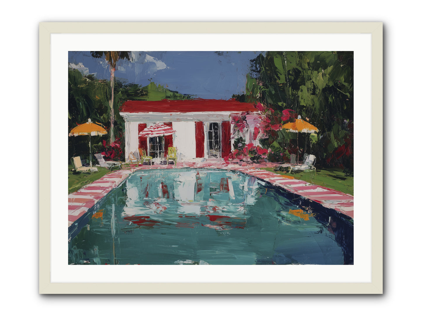 Bordeaux Beach Club -- Framed Print - White 32x24