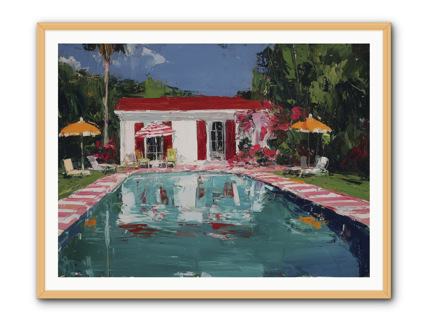 Bordeaux Beach Club -- Framed Print - Natural 48x36