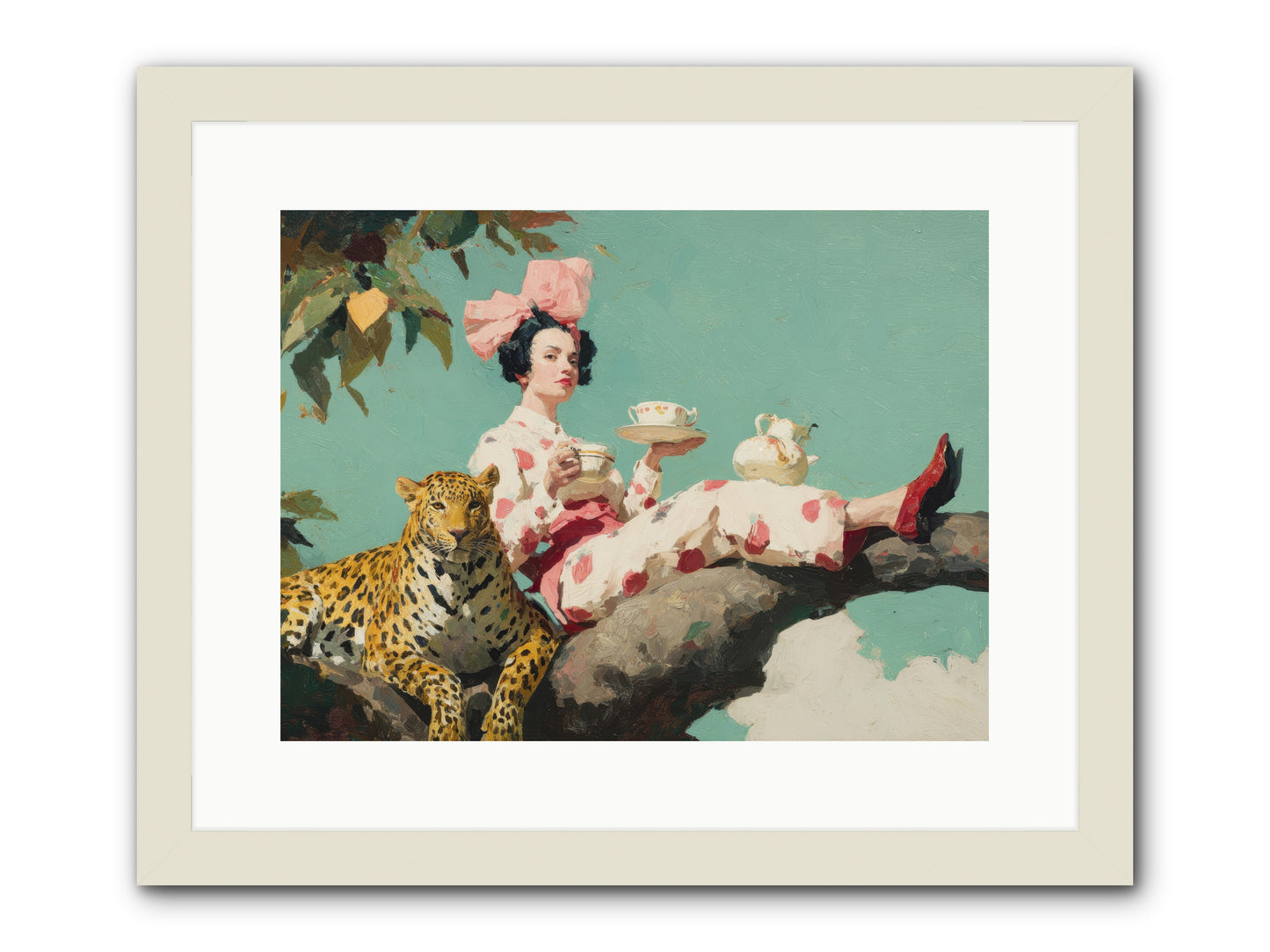 Breakfast at the Edge of Rain -- Framed Print - White 16x12