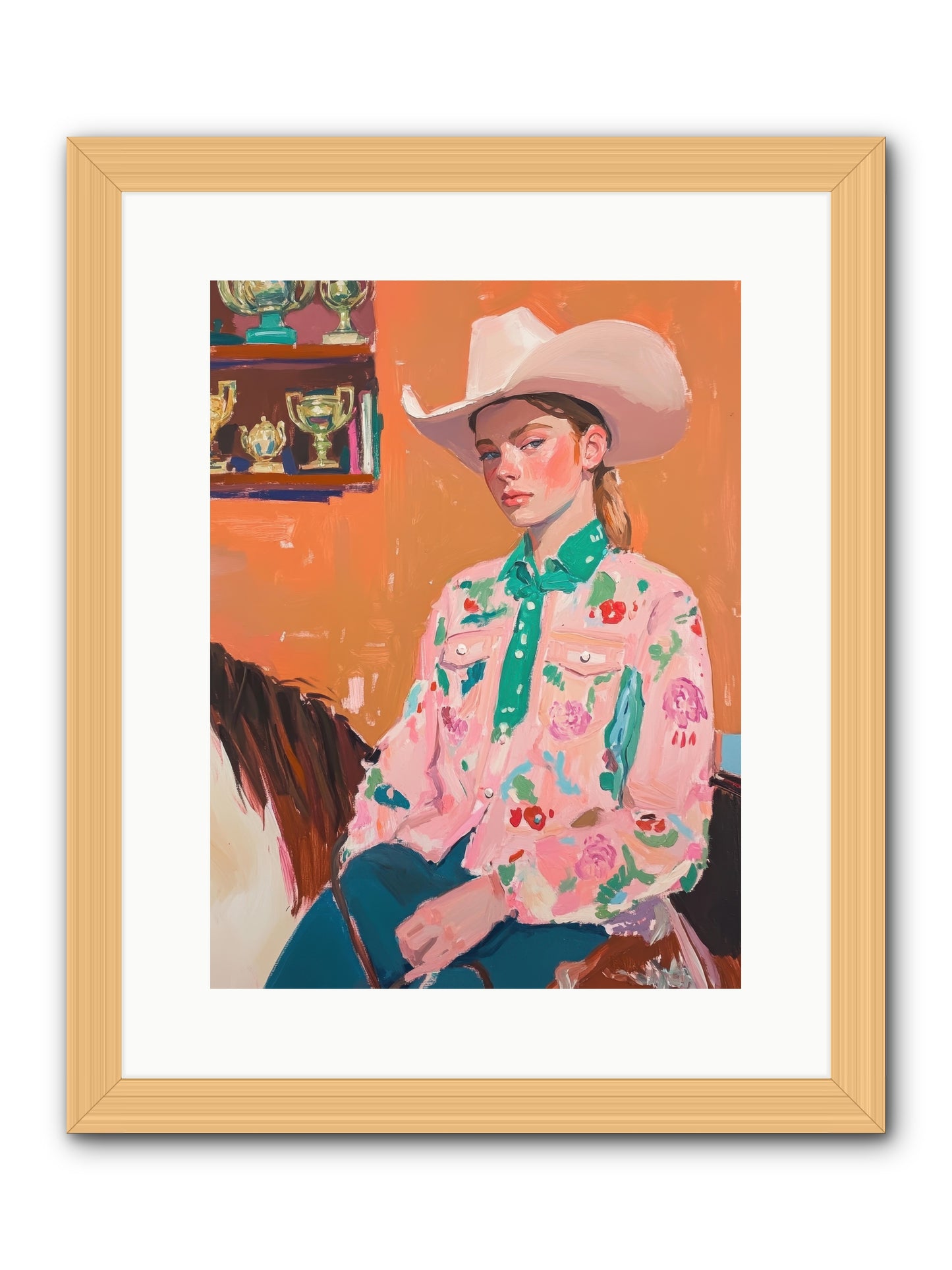 Bronc Riding Belle -- Framed Print - Natural 12x16