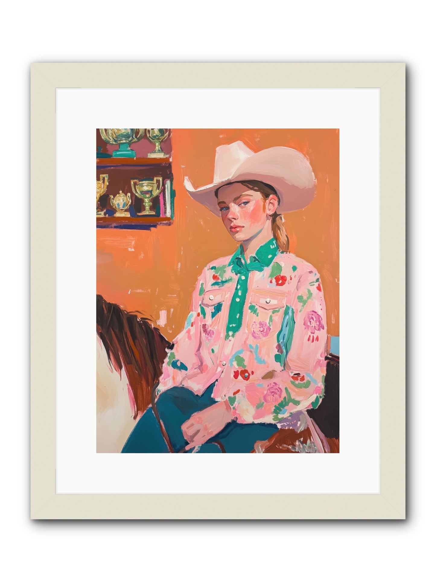 Bronc Riding Belle -- Framed Print - White 12x16