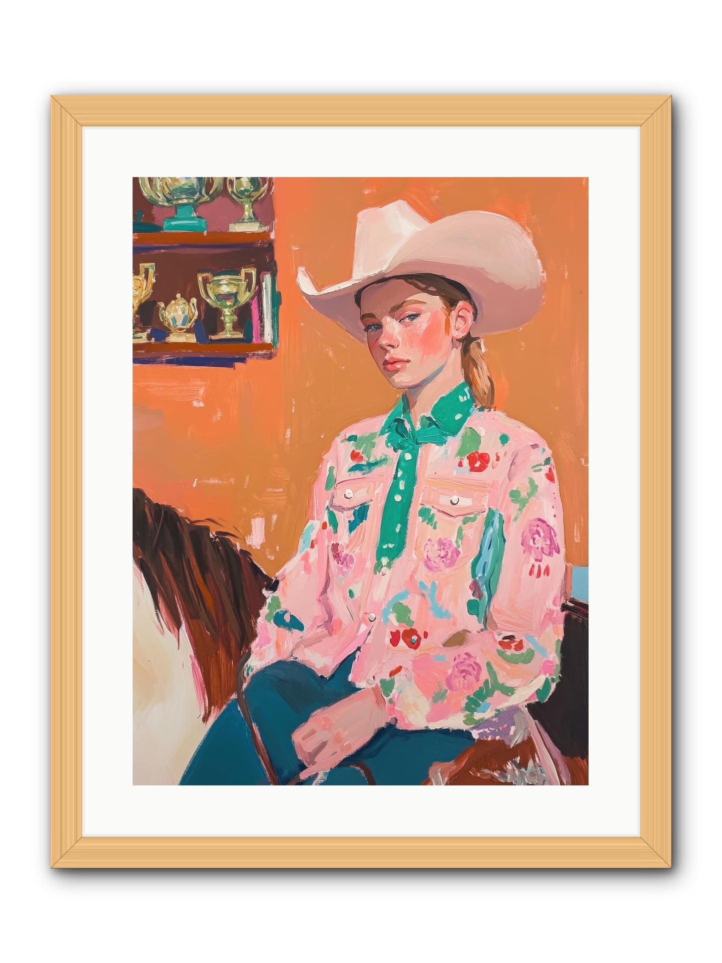Bronc Riding Belle -- Framed Print - Natural 18x24