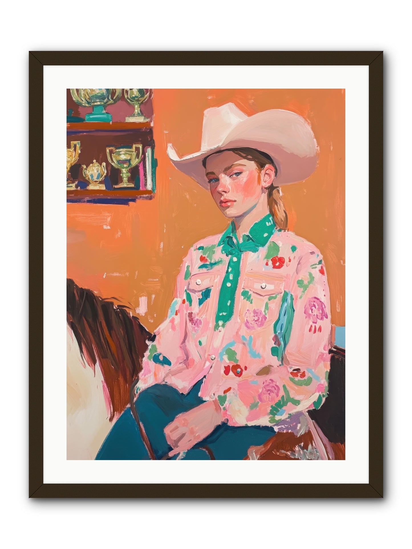Bronc Riding Belle -- Framed Print - Black 24x32