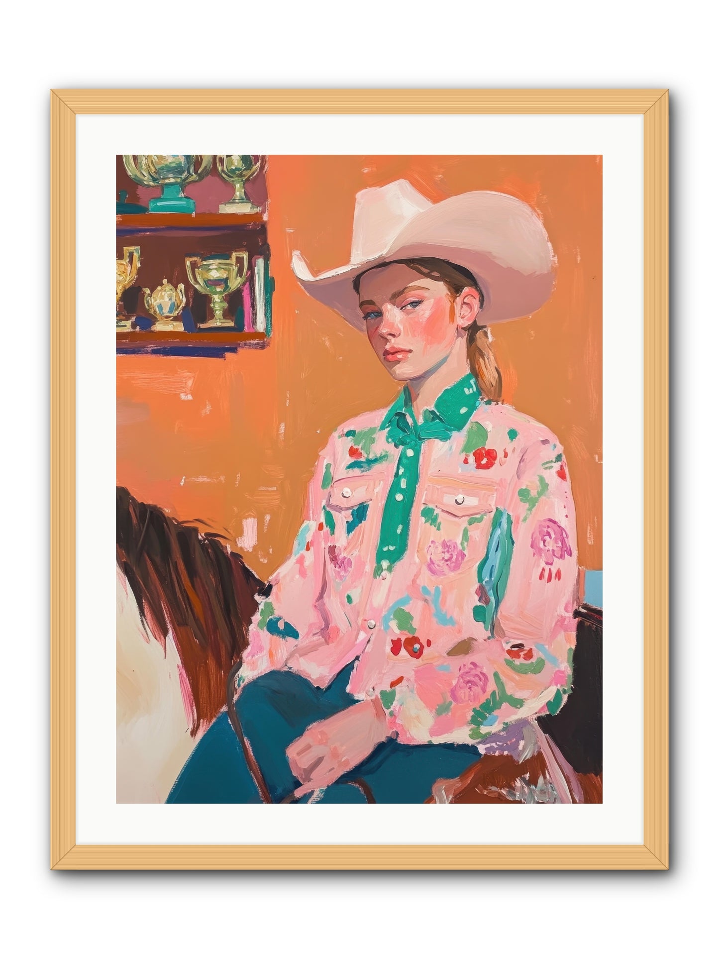 Bronc Riding Belle -- Framed Print - Natural 24x32