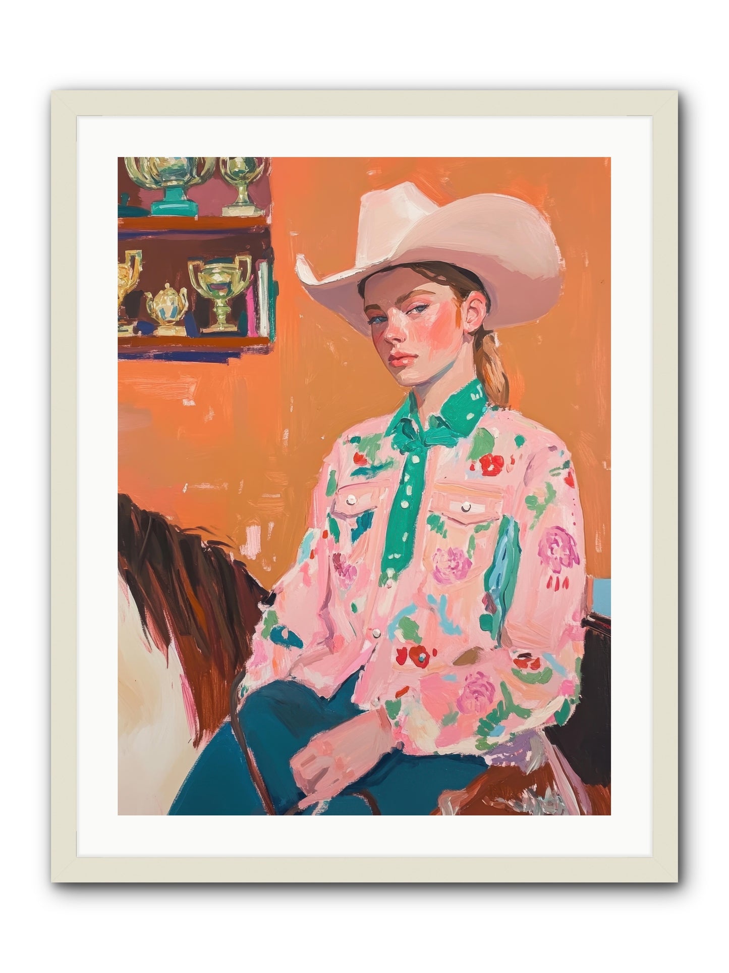 Bronc Riding Belle -- Framed Print - White 24x32