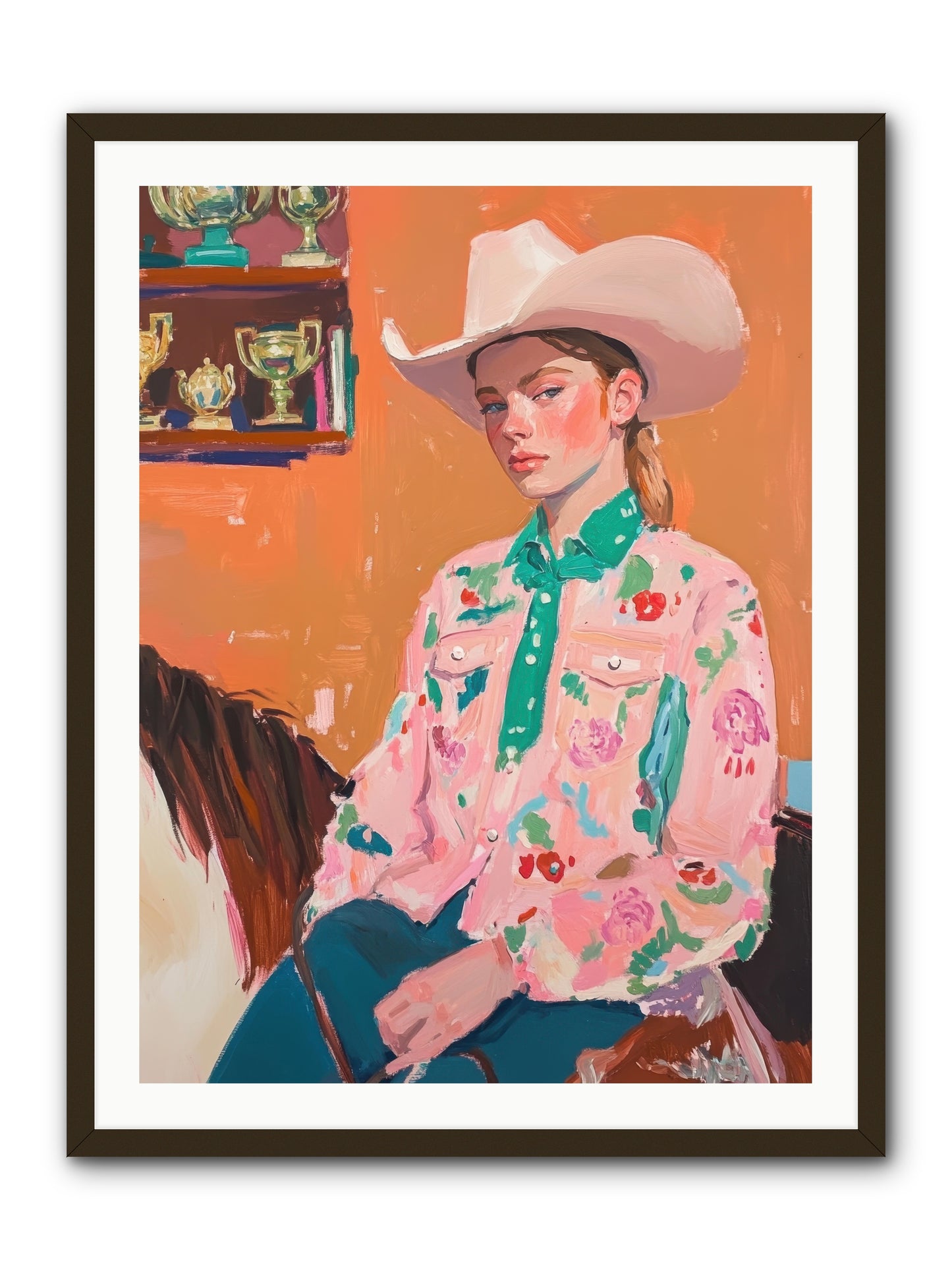 Bronc Riding Belle -- Framed Print - Black 30x40