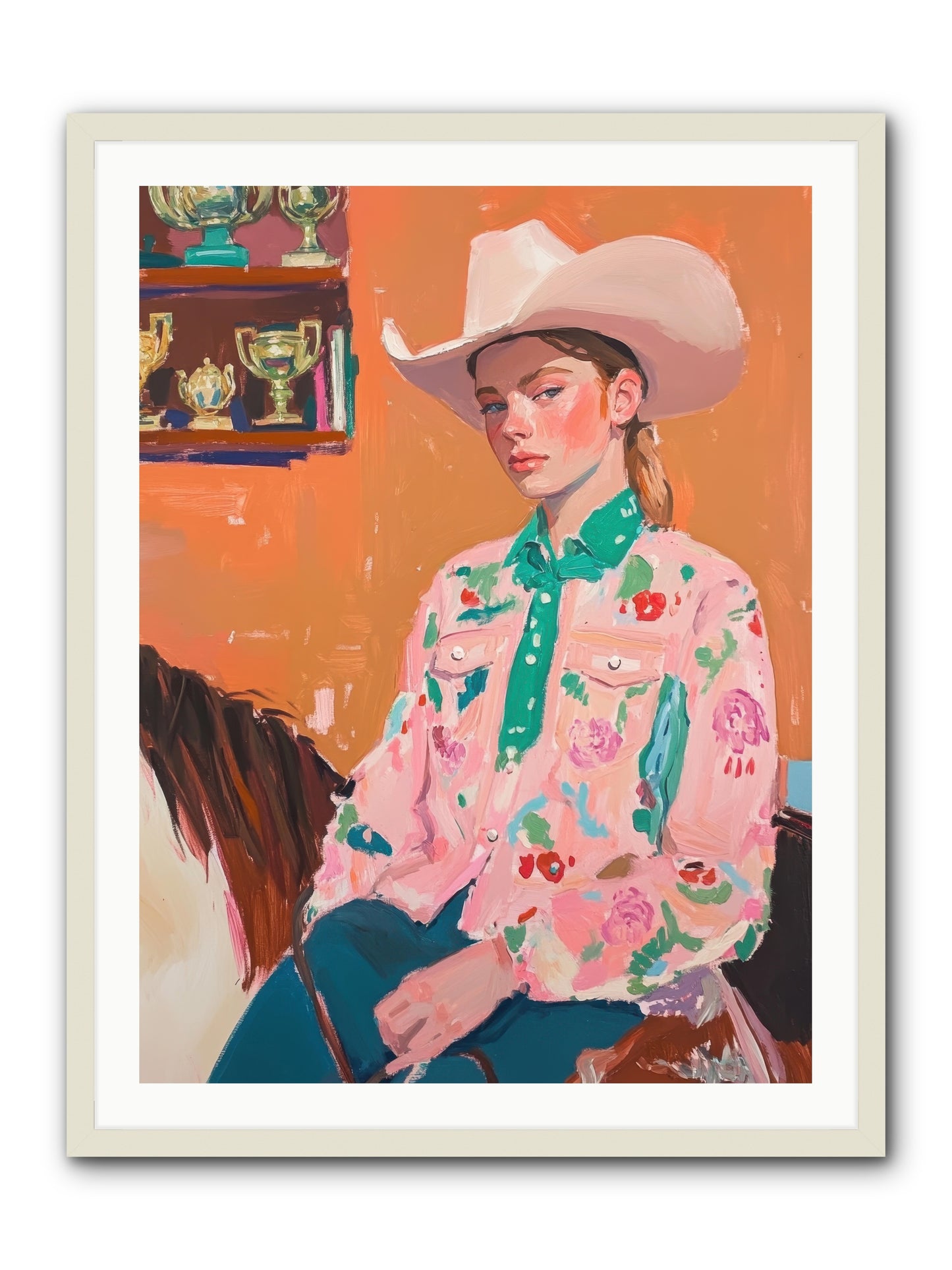 Bronc Riding Belle -- Framed Print - White 30x40
