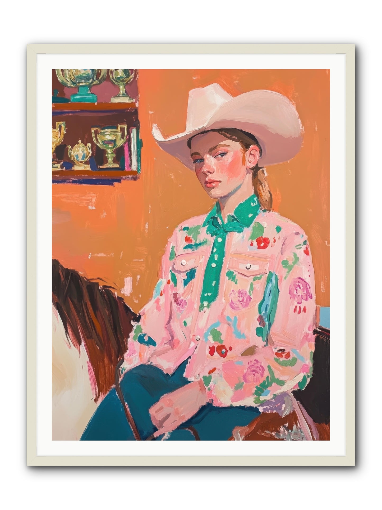 Bronc Riding Belle -- Framed Print - White 36x48