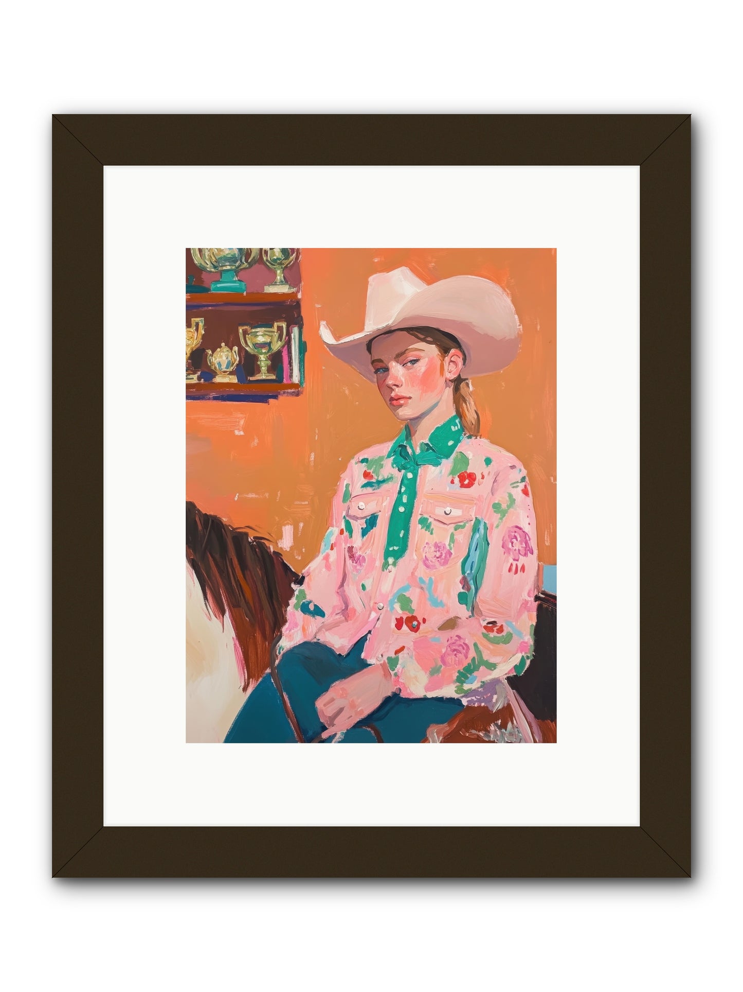 Bronc Riding Belle -- Framed Print - Black 9x12