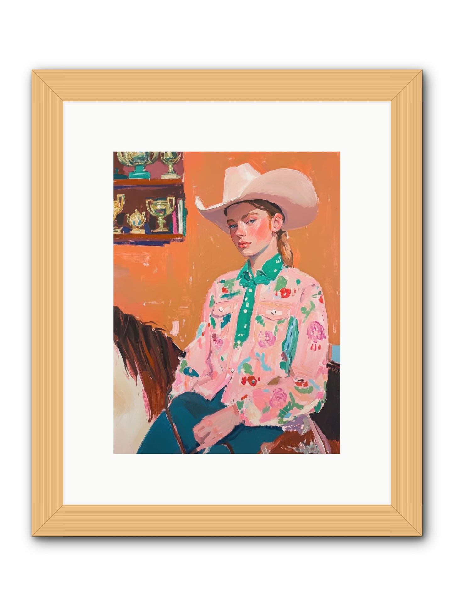 Bronc Riding Belle -- Framed Print - Natural 9x12