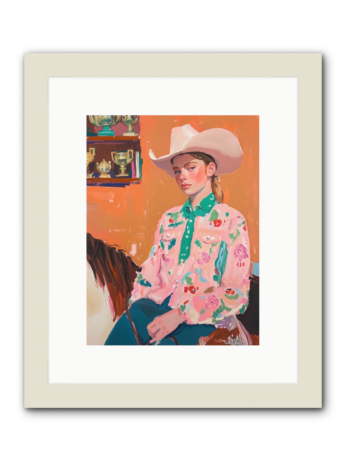 Bronc Riding Belle -- Framed Print - White 9x12
