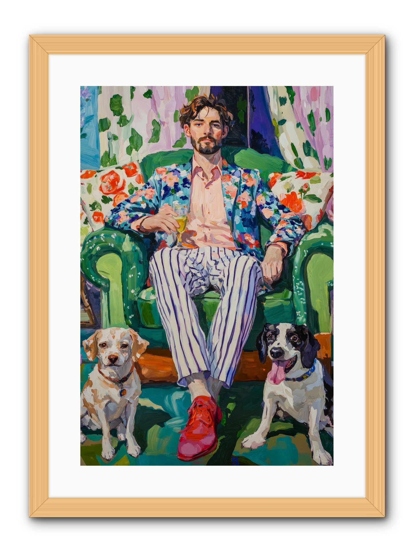 Bubbles With The Boys -- Framed Print - Natural 16x24