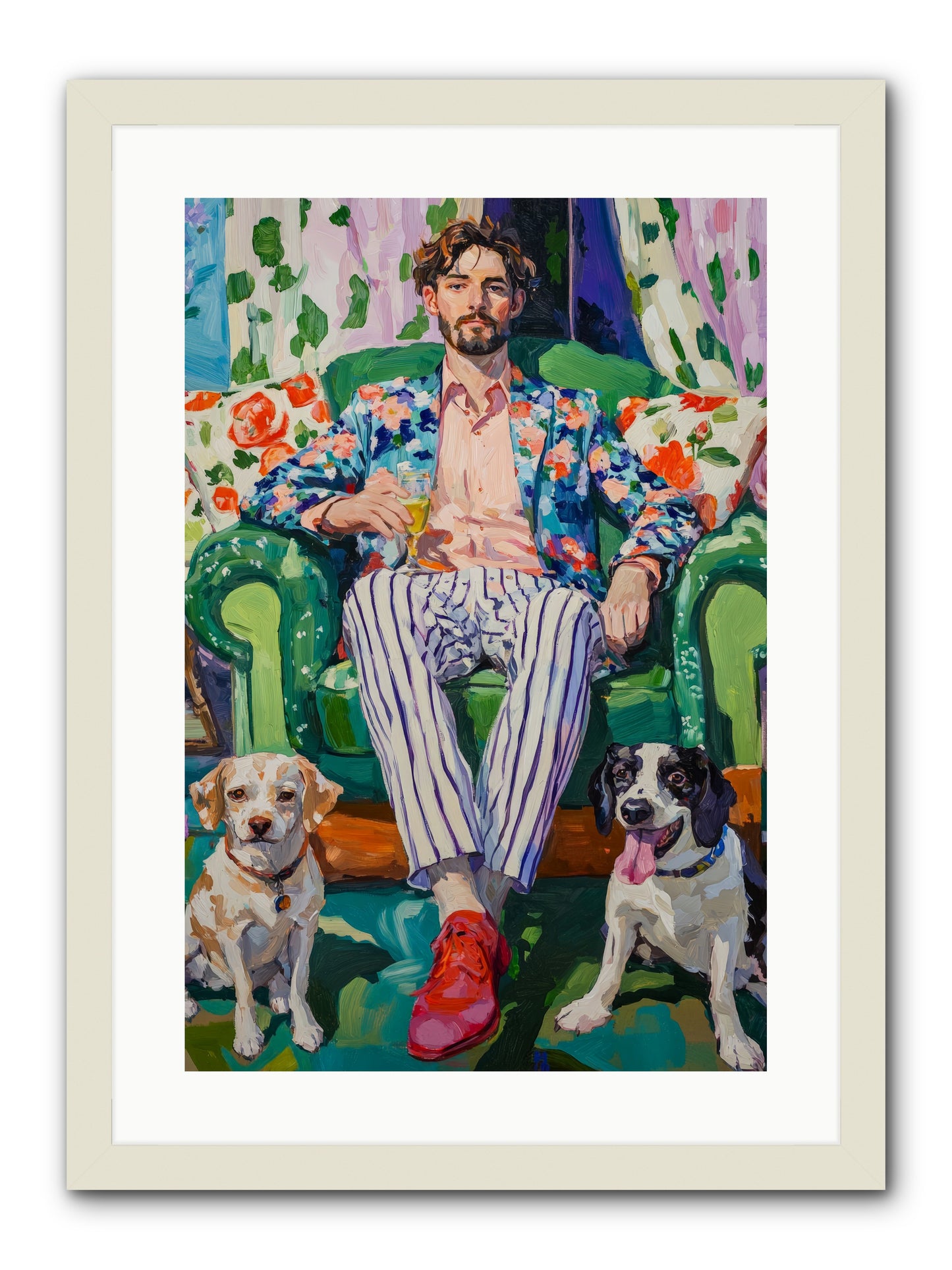 Bubbles With The Boys -- Framed Print - White 16x24
