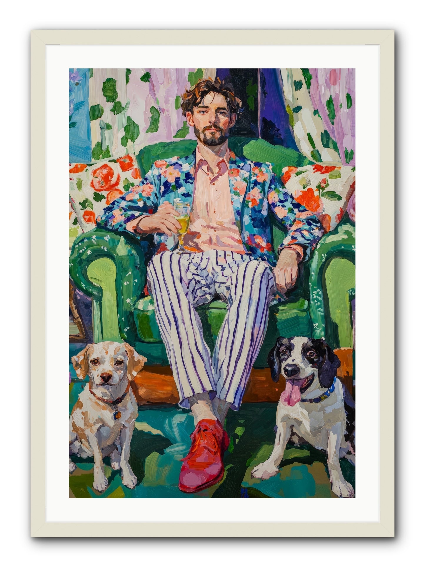 Bubbles With The Boys -- Framed Print - White 24x36