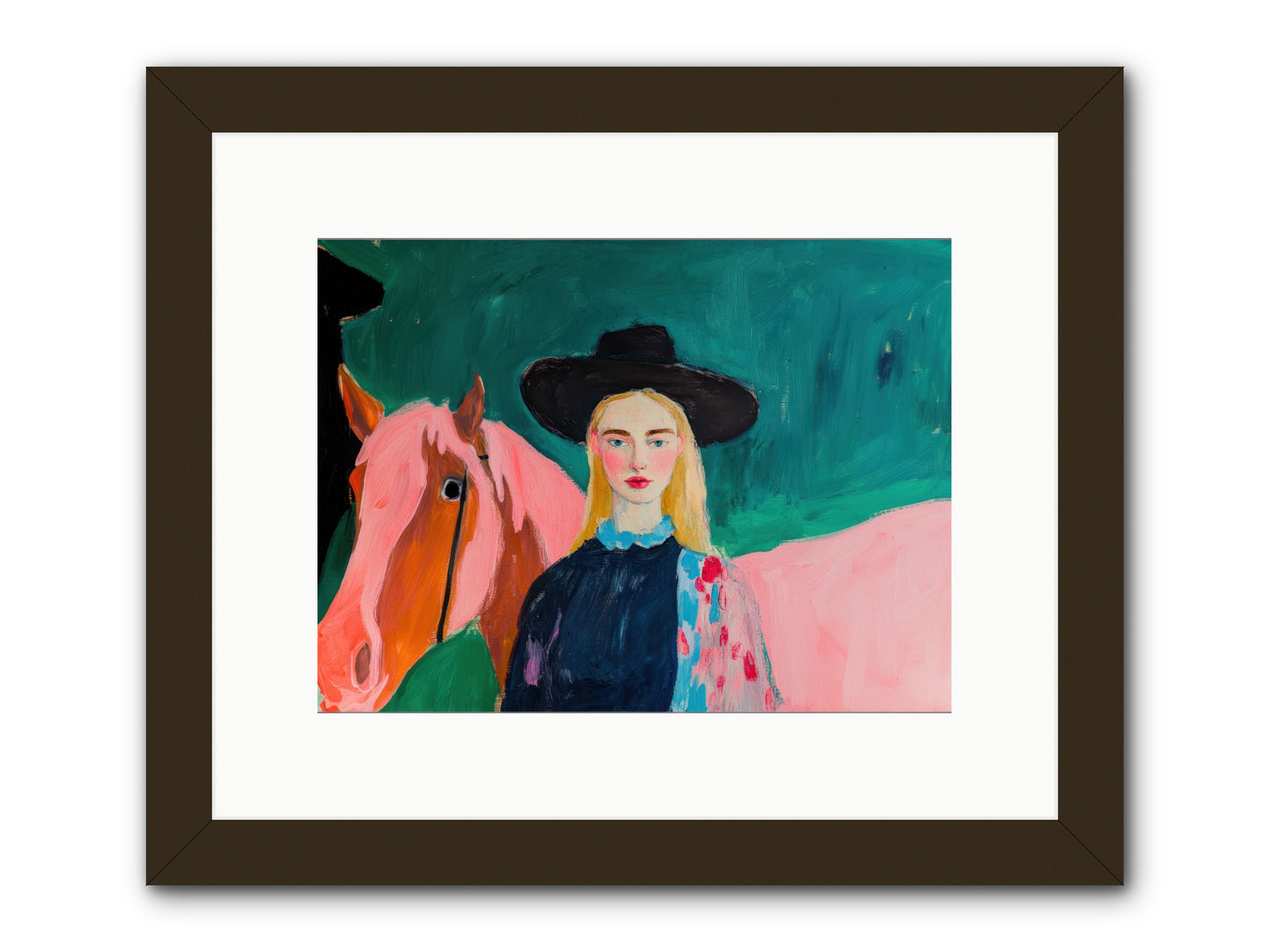 Cactus Bloom Cowgirl -- Framed Print - Black 12x9