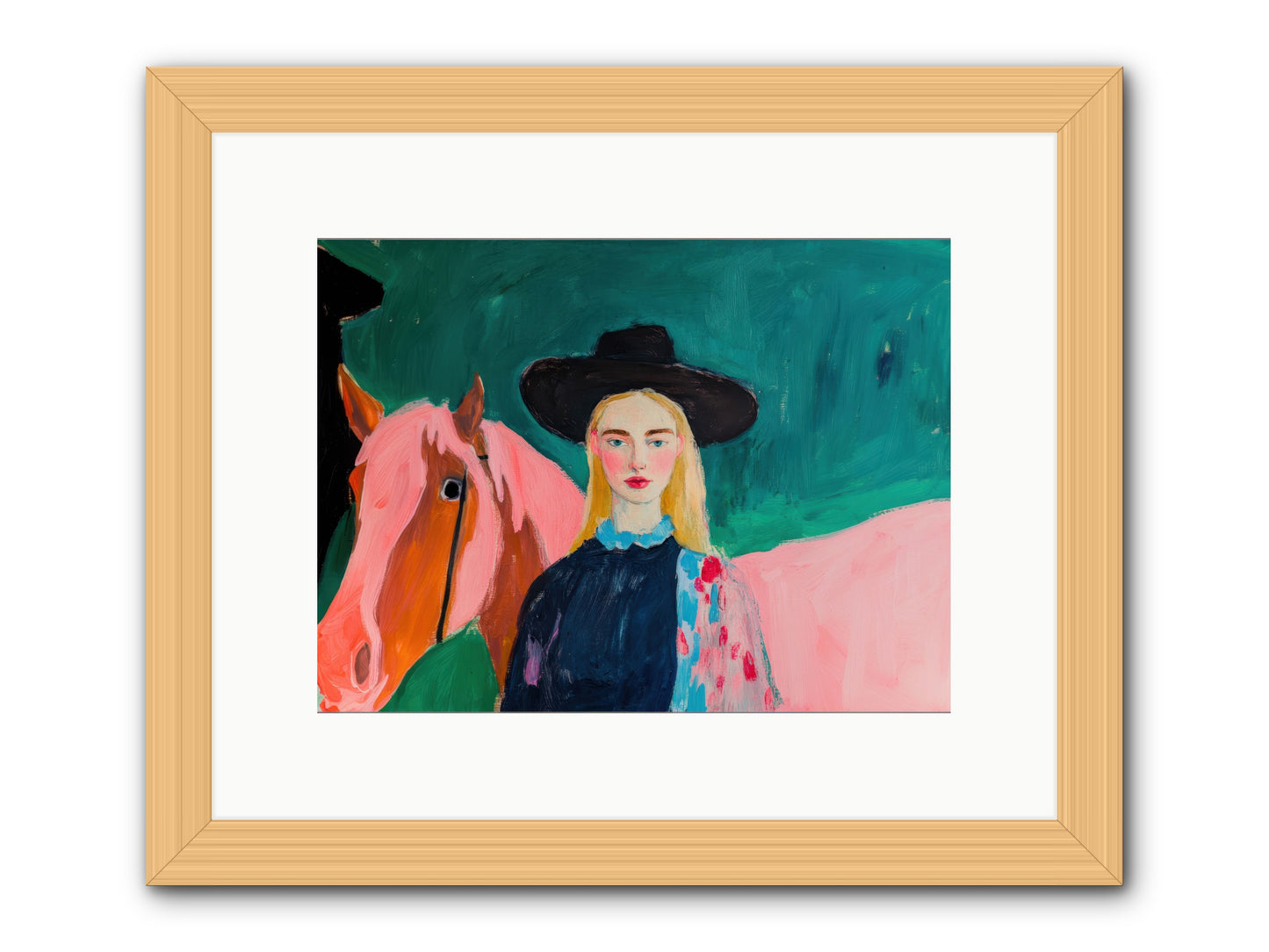 Cactus Bloom Cowgirl -- Framed Print - Natural 12x9