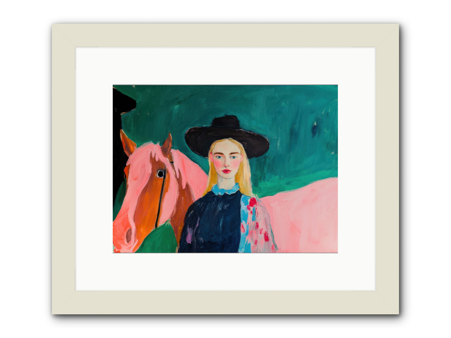 Cactus Bloom Cowgirl -- Framed Print - White 12x9