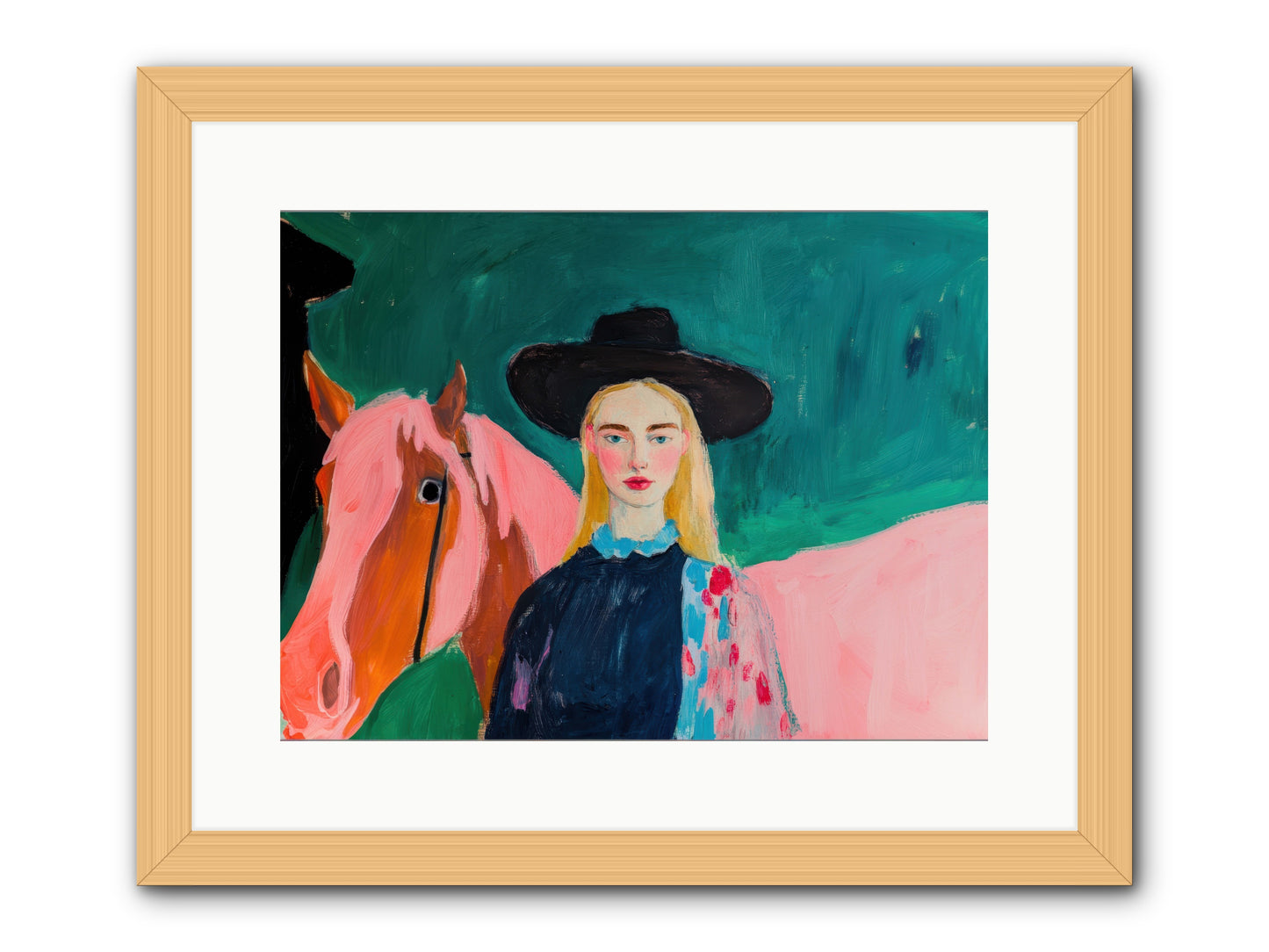 Cactus Bloom Cowgirl -- Framed Print - Natural 16x12