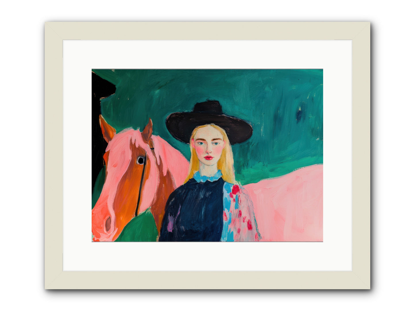 Cactus Bloom Cowgirl -- Framed Print - White 16x12
