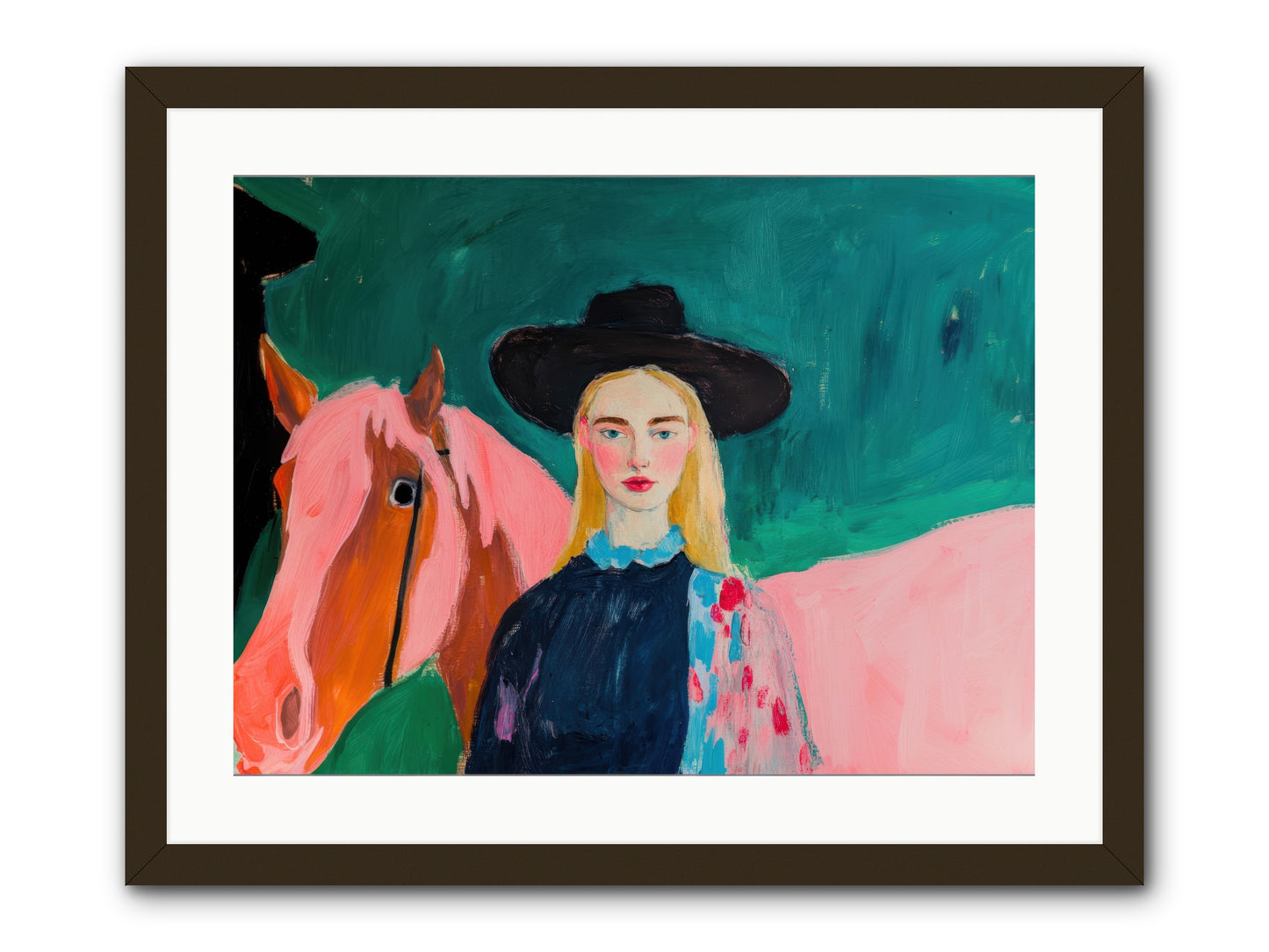 Cactus Bloom Cowgirl -- Framed Print - Black 24x18