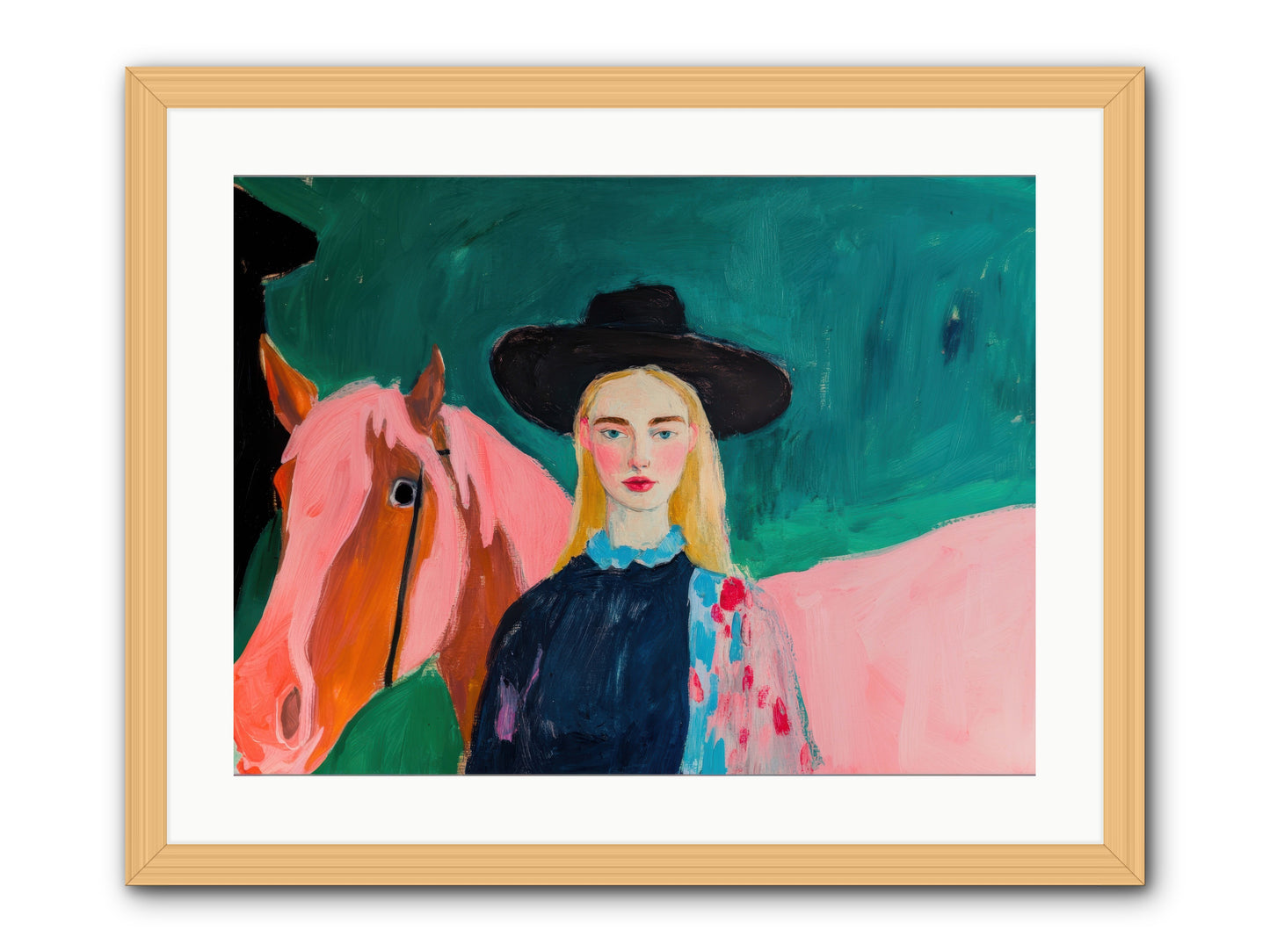 Cactus Bloom Cowgirl -- Framed Print - Natural 24x18