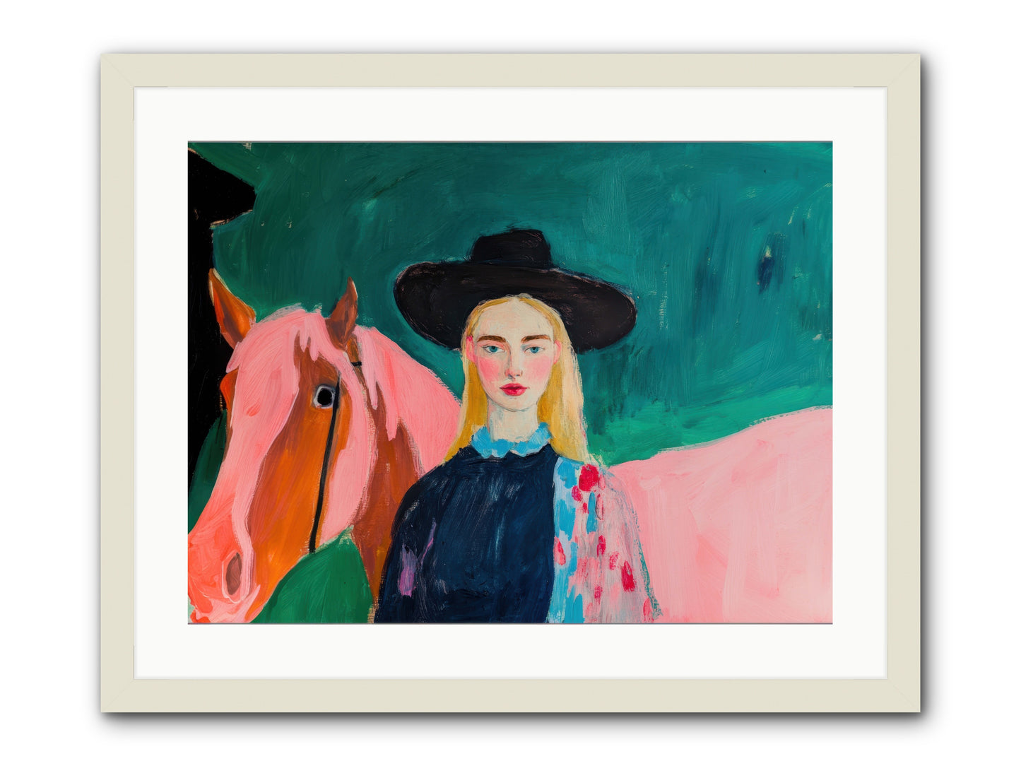 Cactus Bloom Cowgirl -- Framed Print - White 24x18