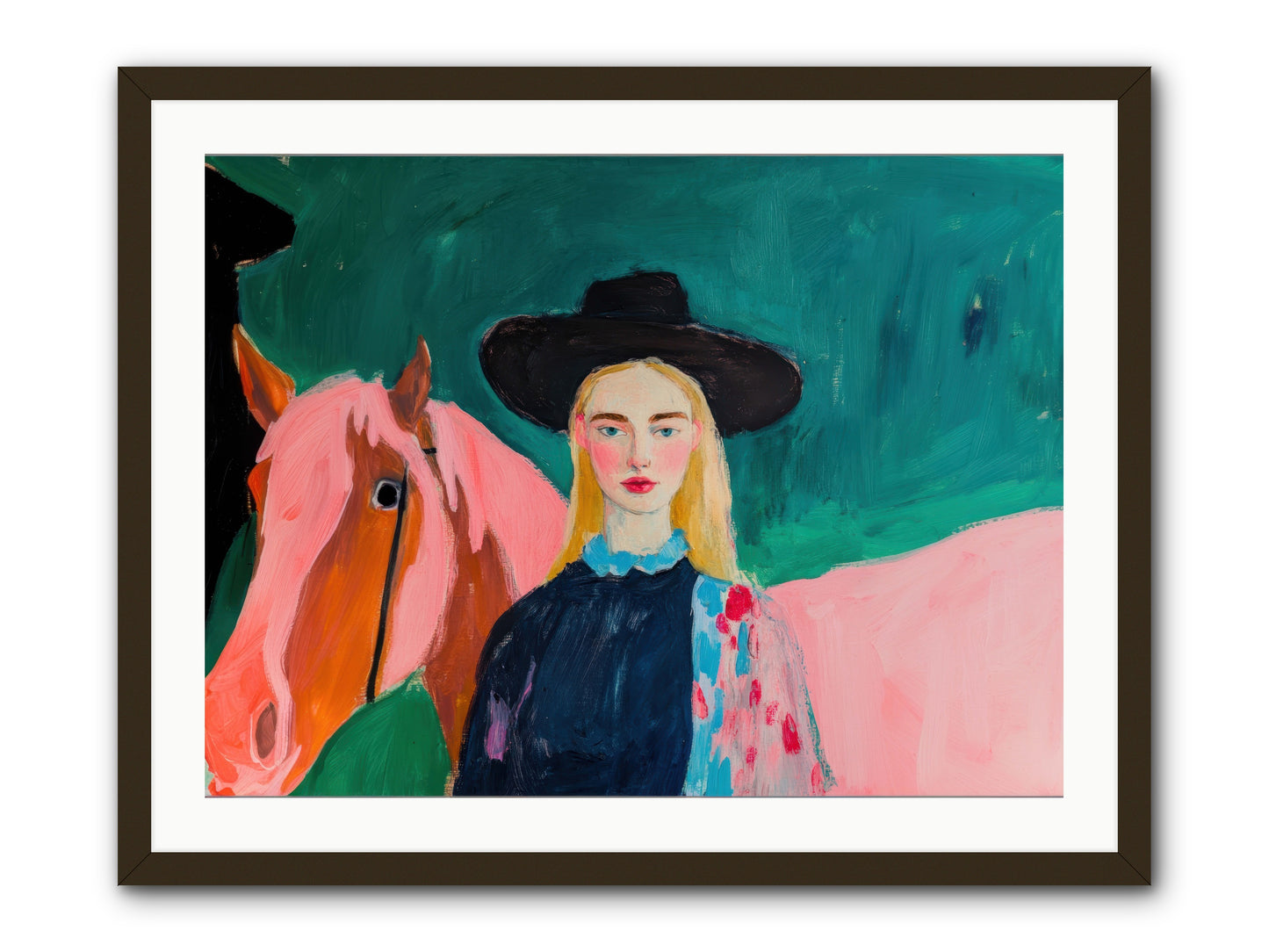 Cactus Bloom Cowgirl -- Framed Print - Black 32x24