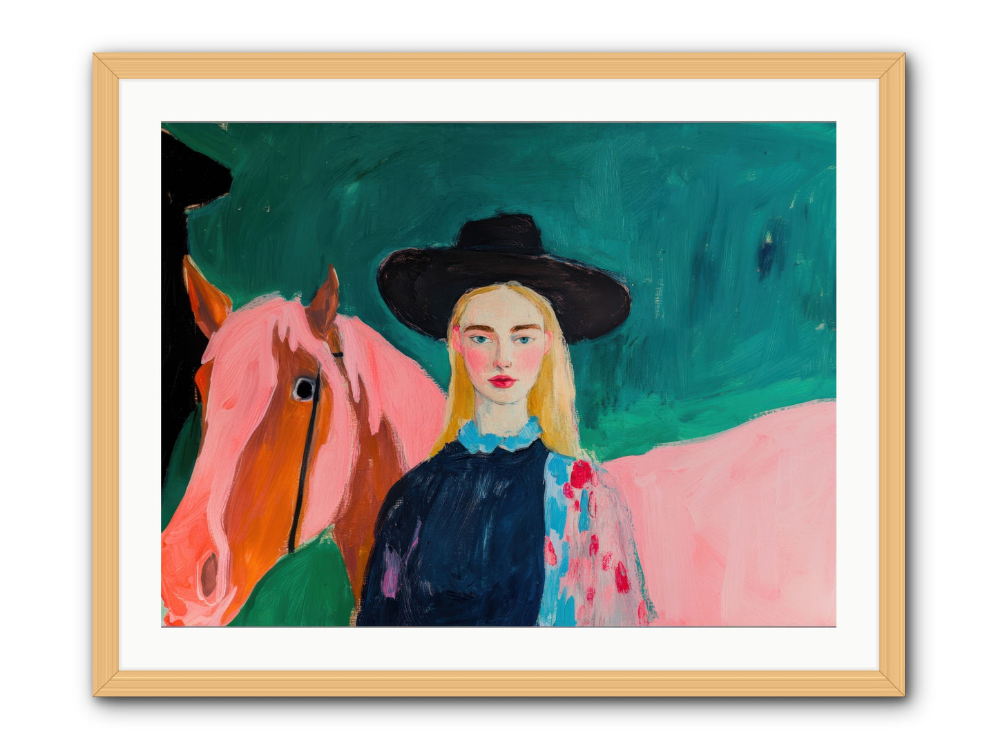 Cactus Bloom Cowgirl -- Framed Print - Natural 32x24
