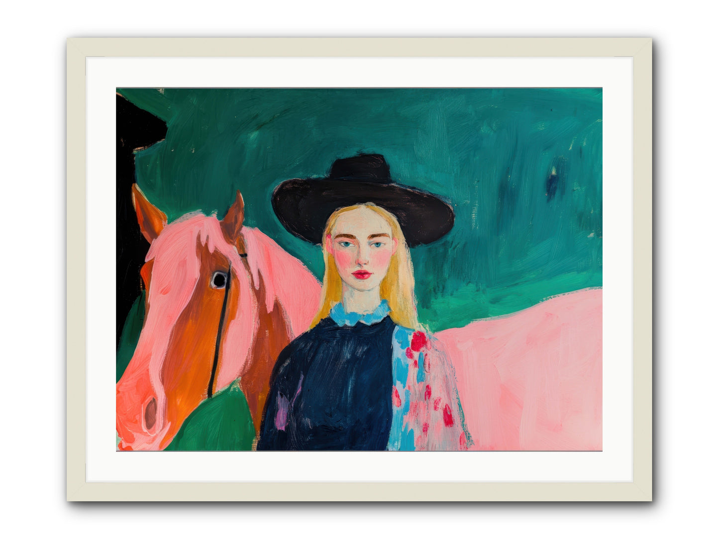 Cactus Bloom Cowgirl -- Framed Print - White 32x24