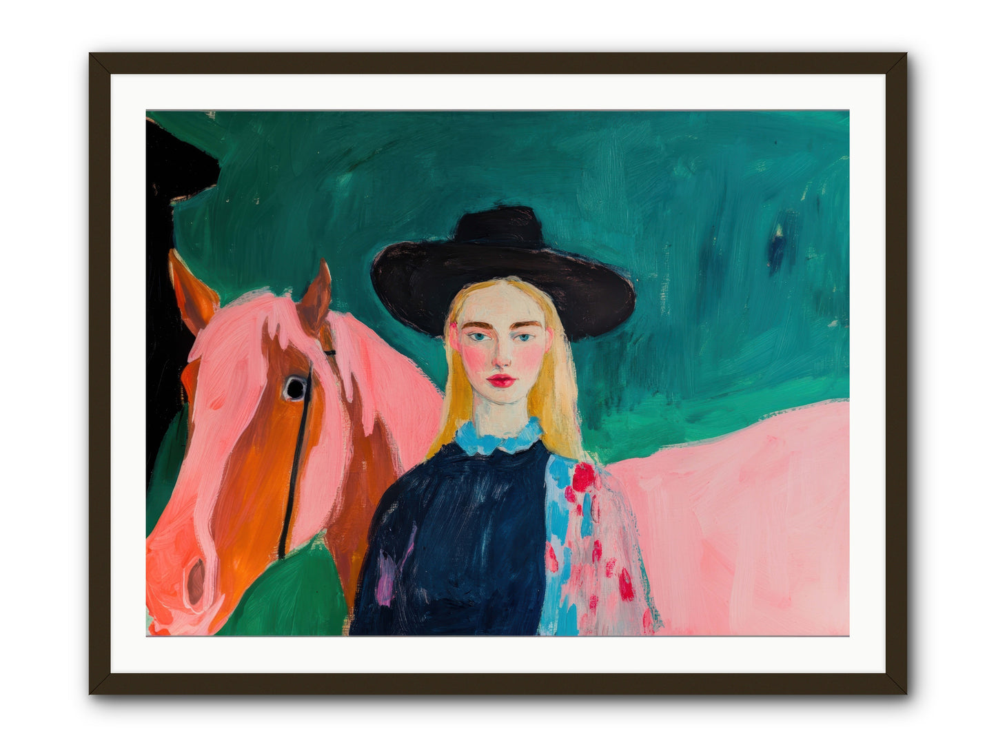 Cactus Bloom Cowgirl -- Framed Print - Black 40x30