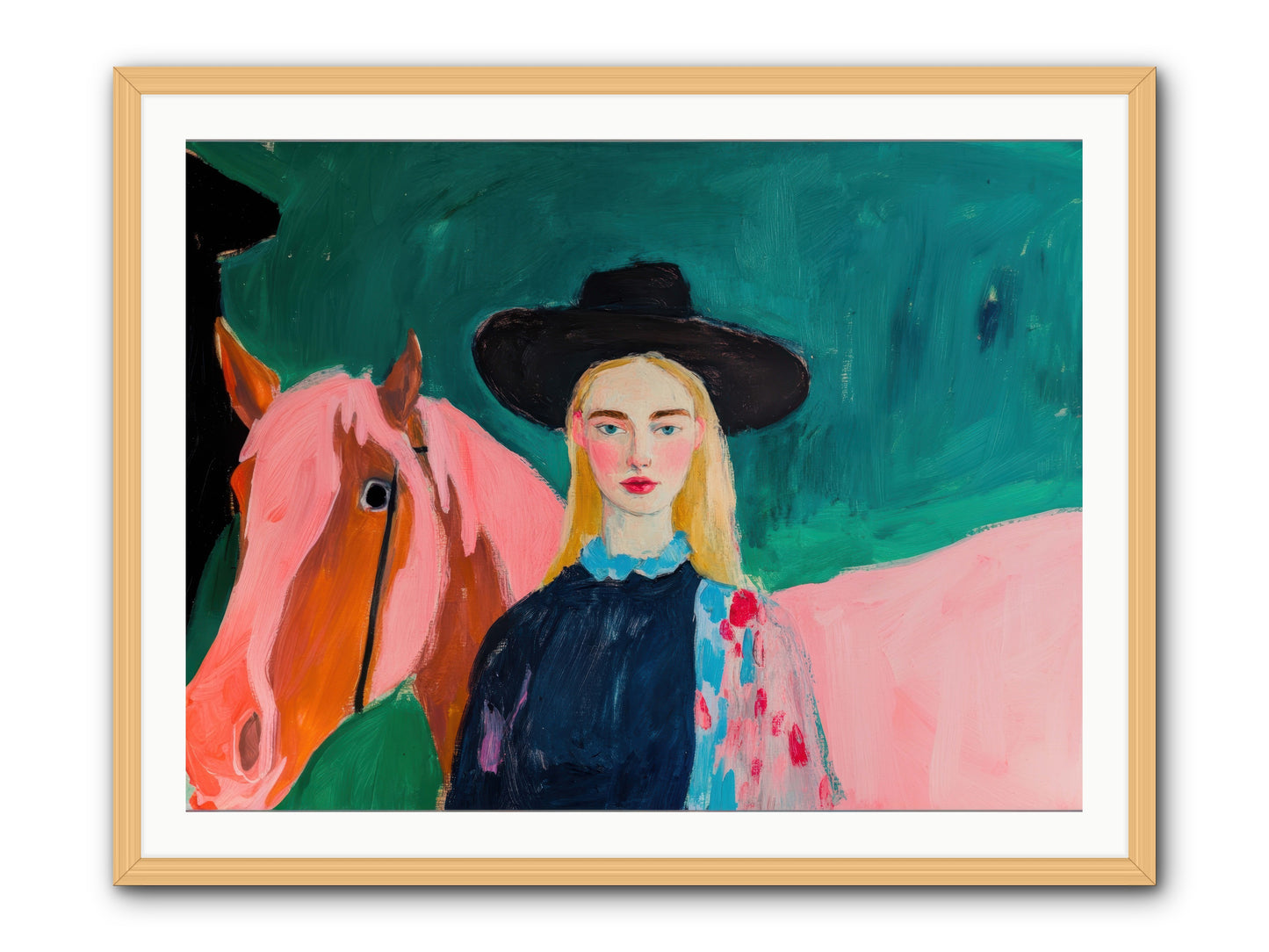 Cactus Bloom Cowgirl -- Framed Print - Natural 40x30