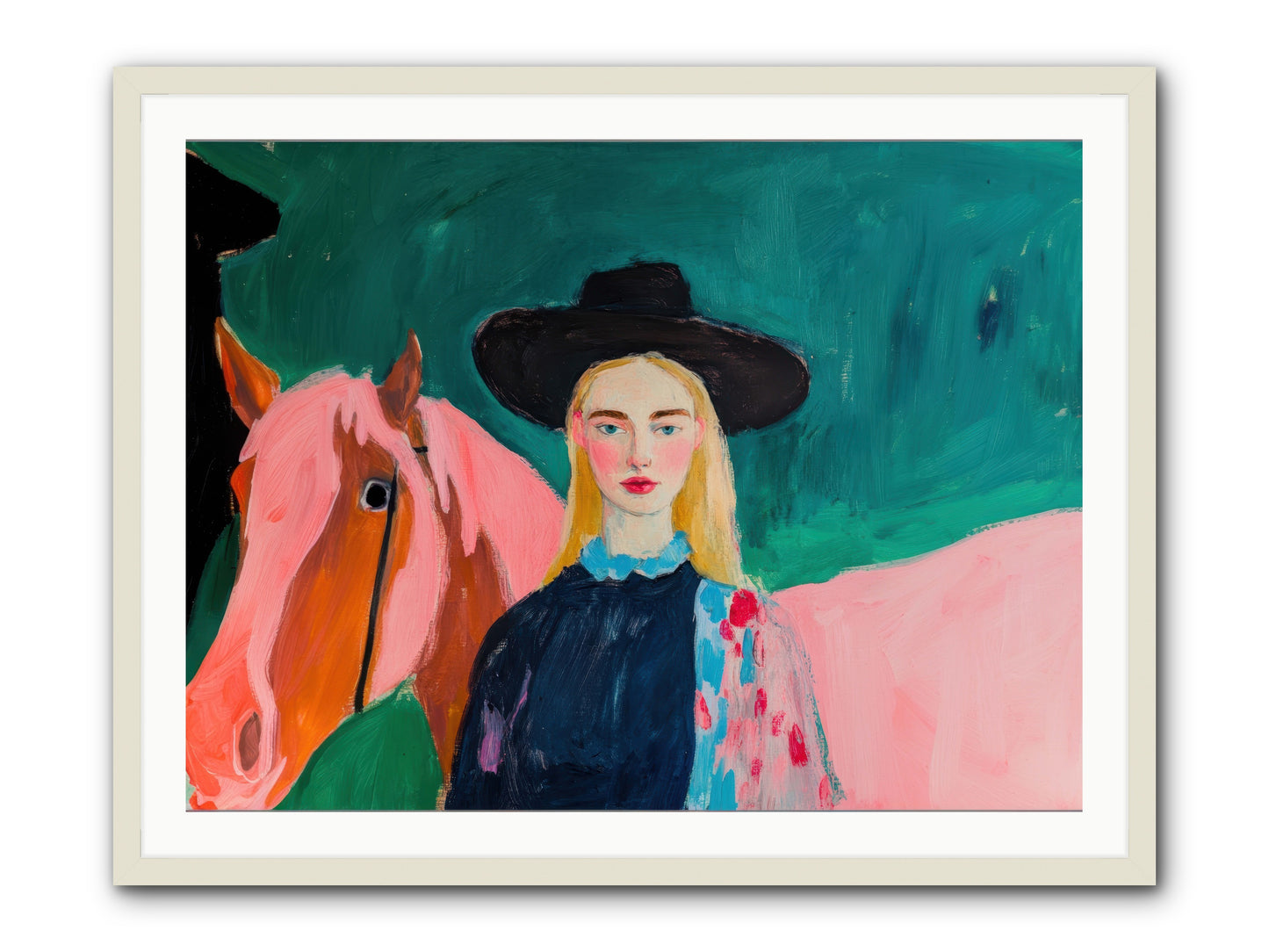 Cactus Bloom Cowgirl -- Framed Print - White 40x30