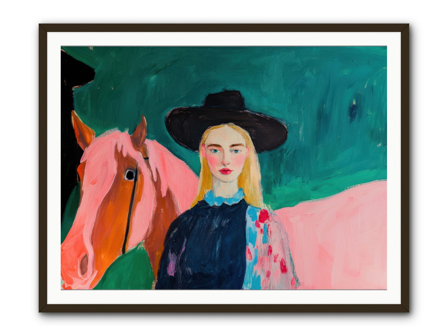 Cactus Bloom Cowgirl -- Framed Print - Black 48x36