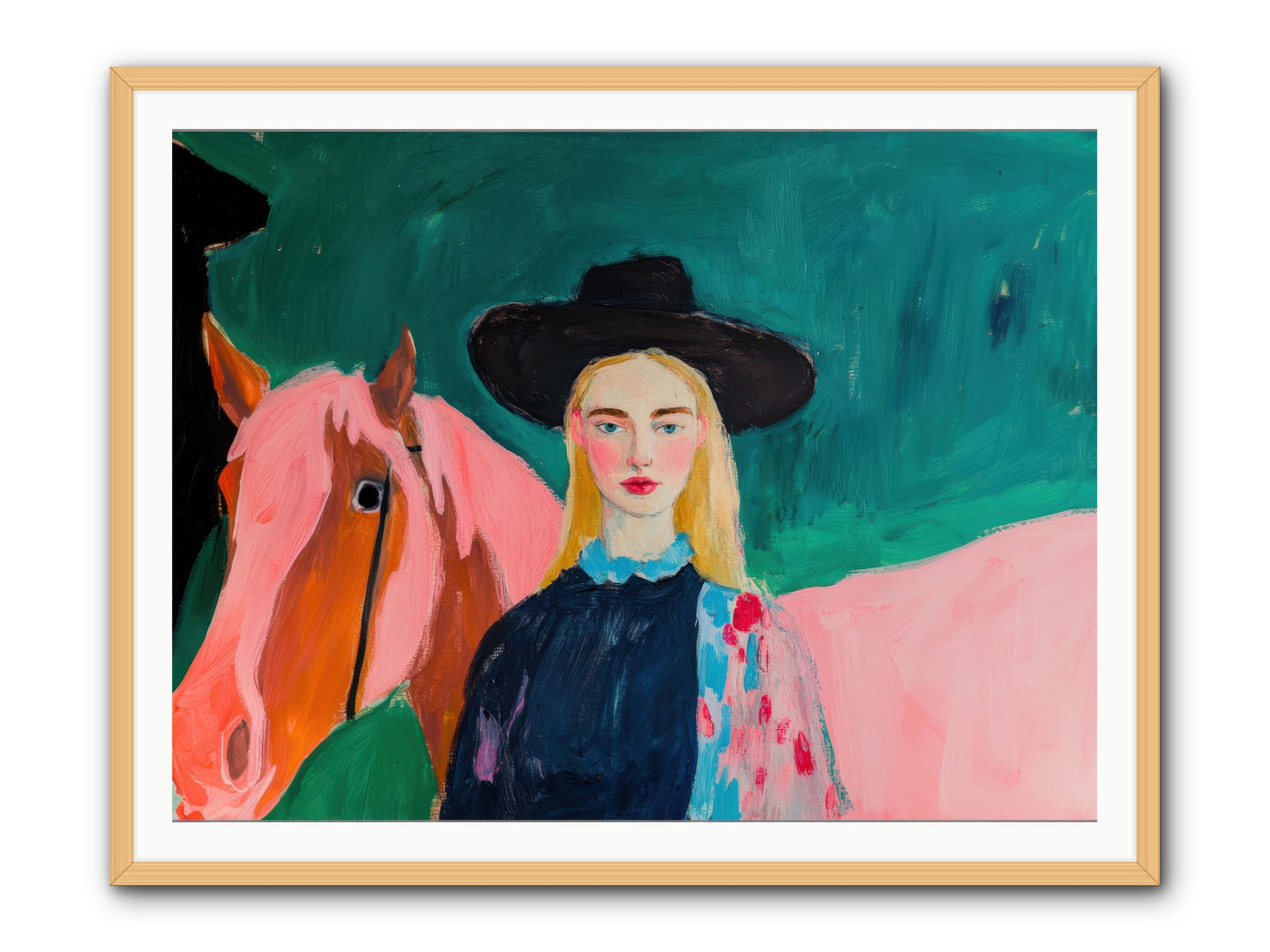 Cactus Bloom Cowgirl -- Framed Print - Natural 48x36