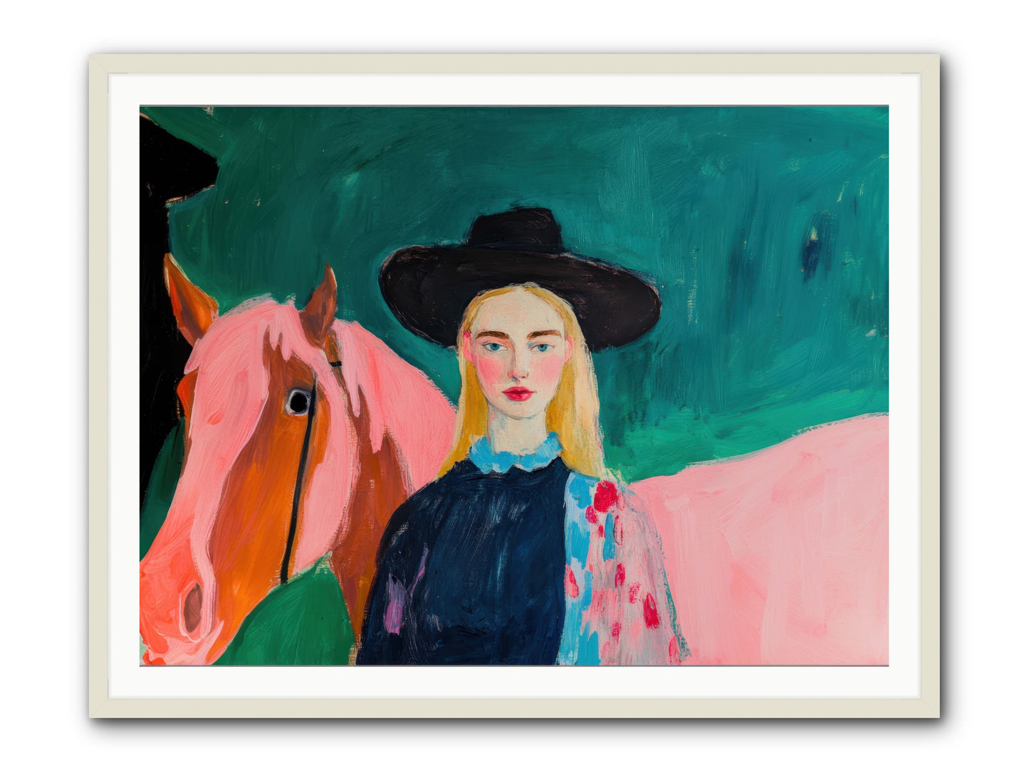 Cactus Bloom Cowgirl -- Framed Print - White 48x36