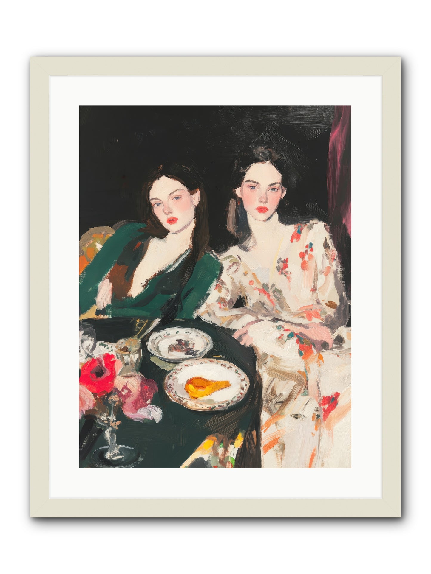Café Confidants-REZ -- Framed Print - White 18x24
