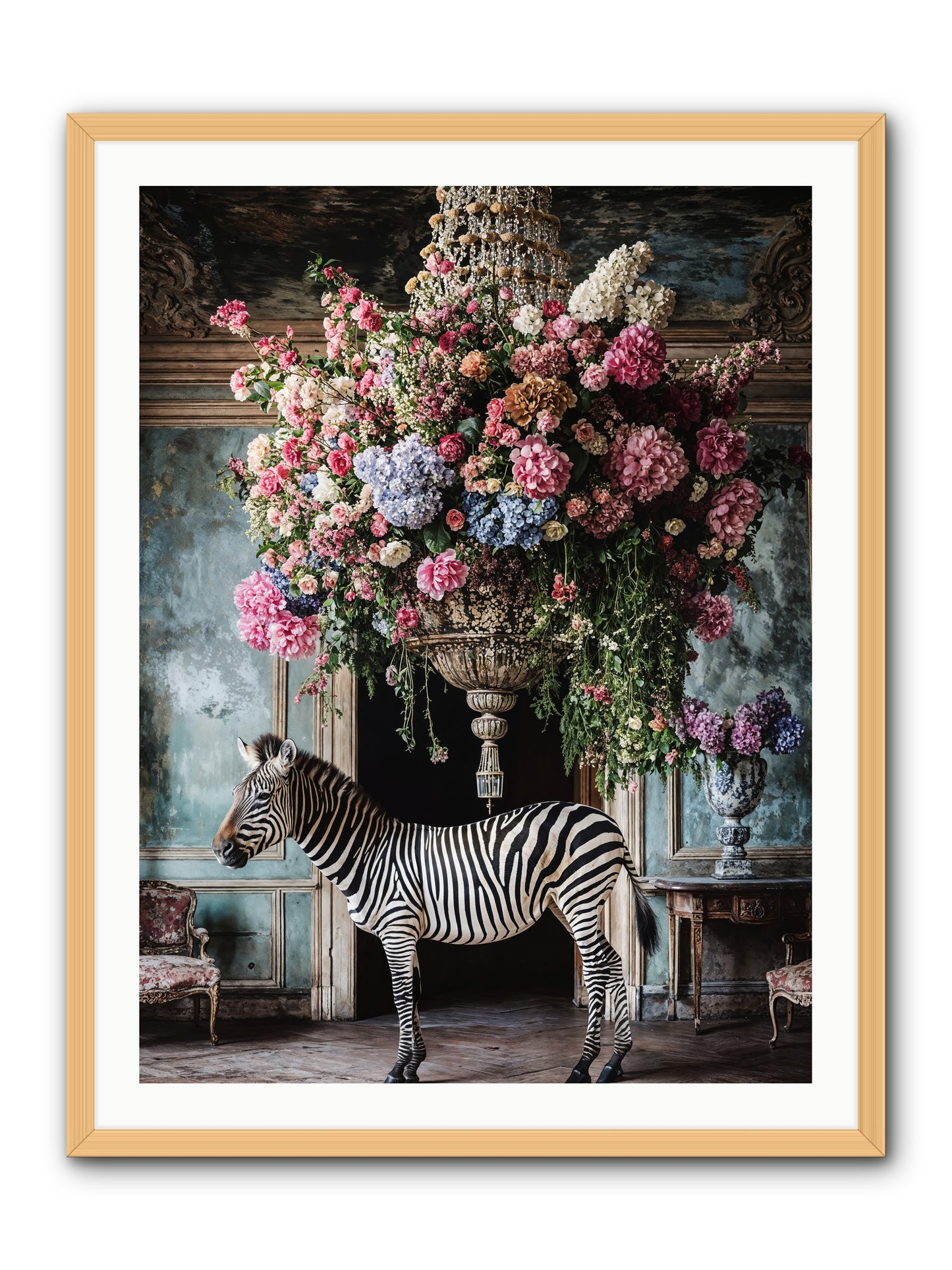 Captured By Petals -- Framed Print - Natural 30x40