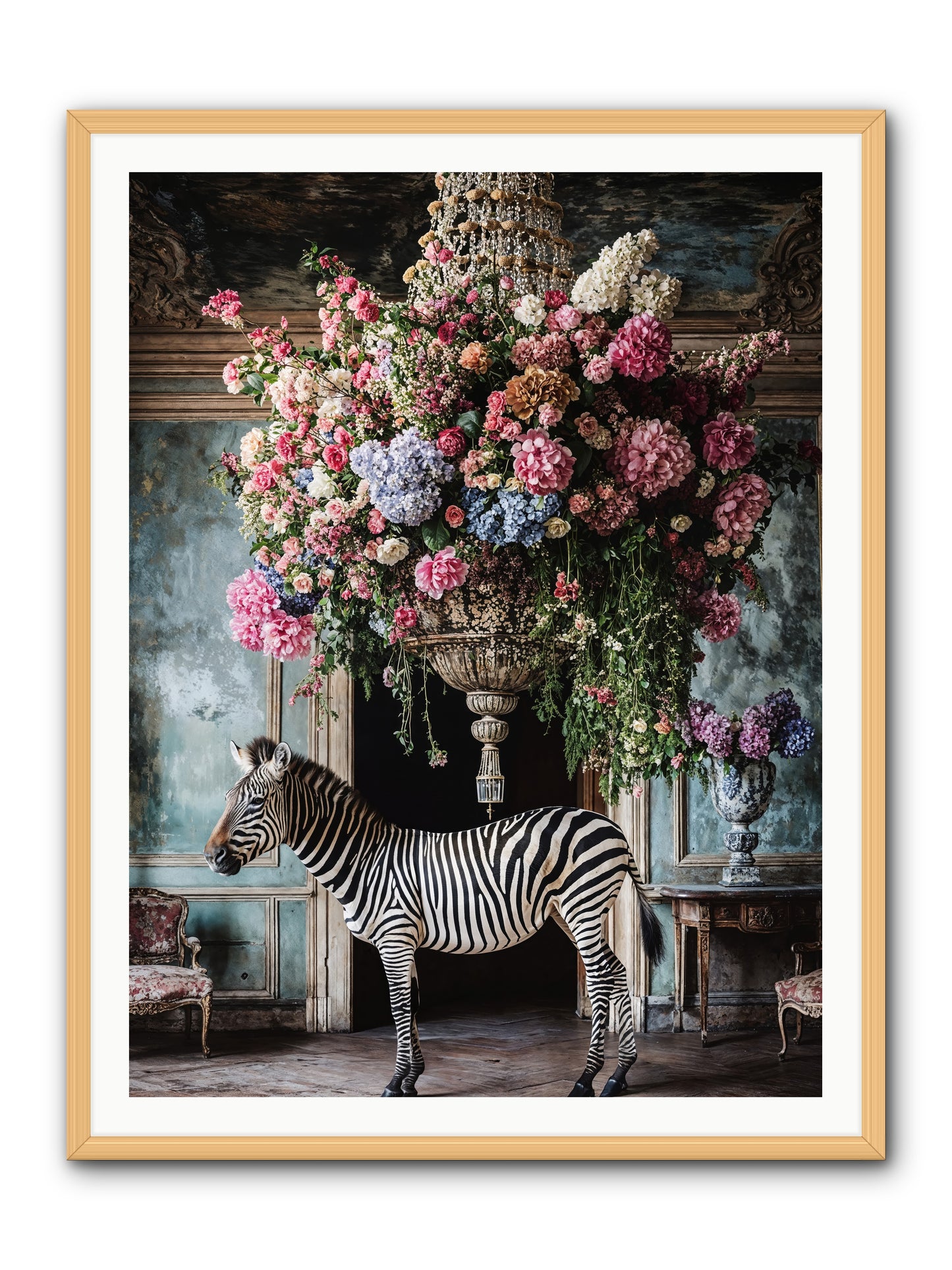 Captured By Petals -- Framed Print - Natural 36x48