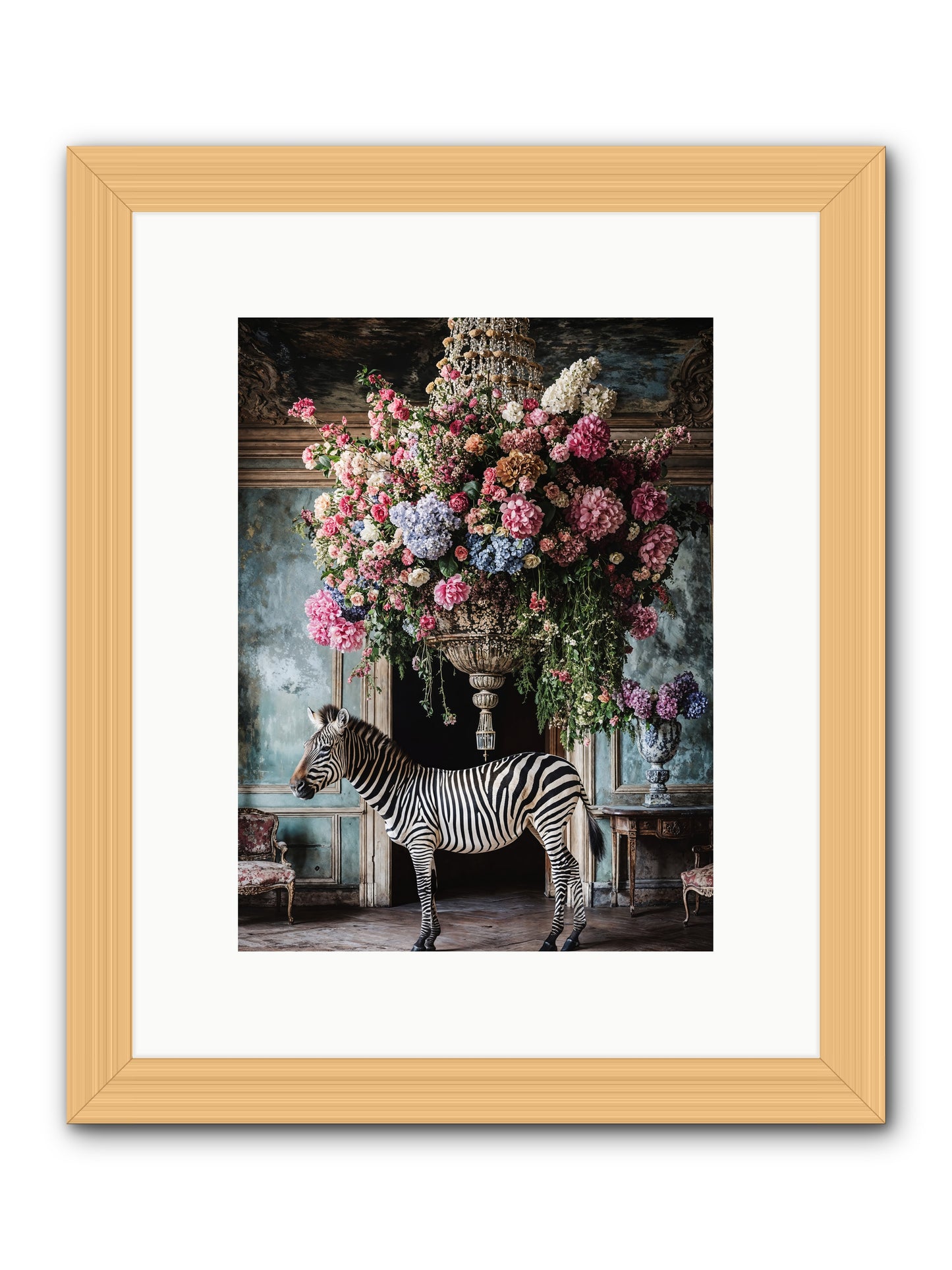 Captured By Petals -- Framed Print - Natural 9x12