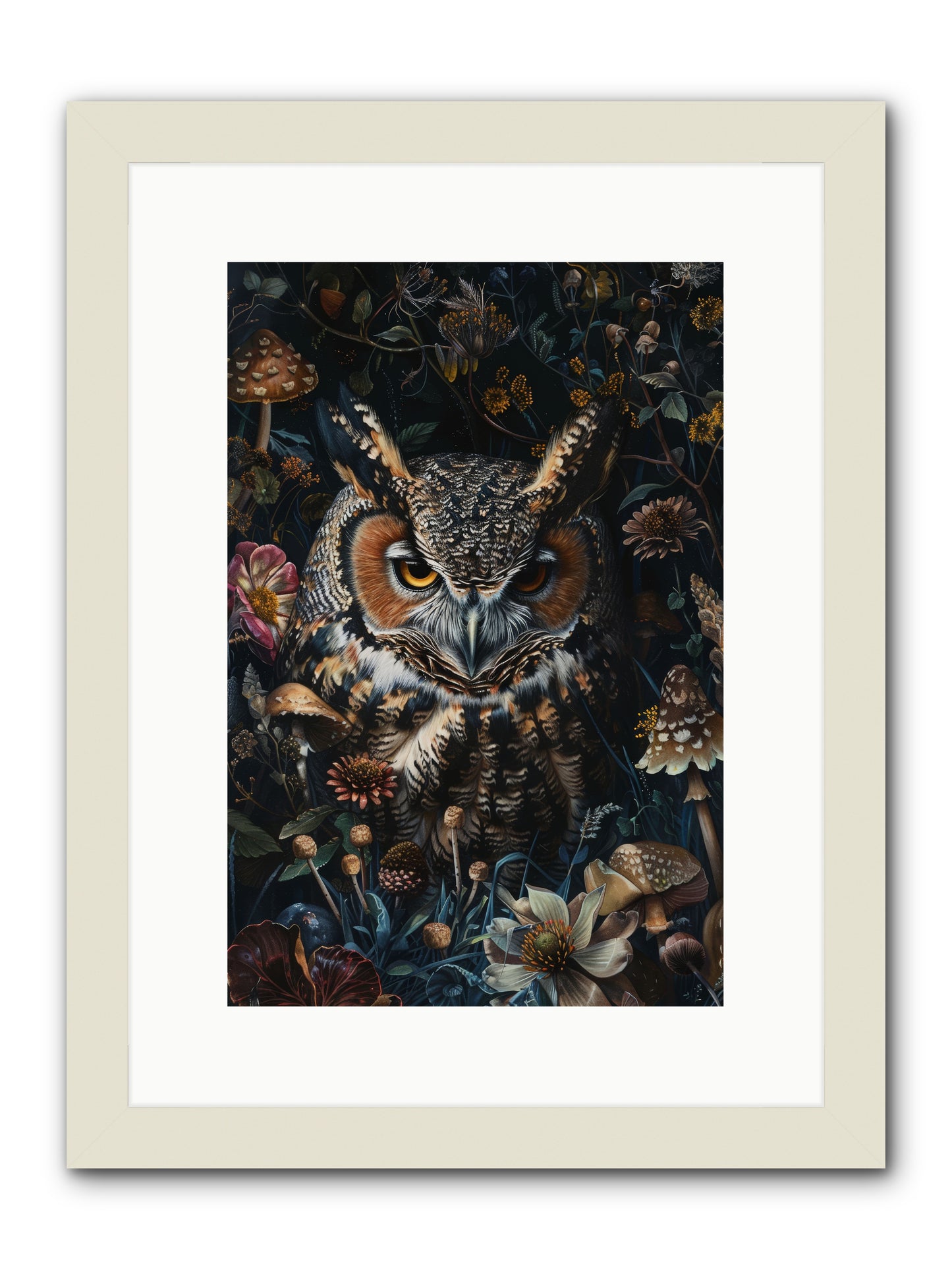 Chouette Nocturne -- Framed Print - White 10x15