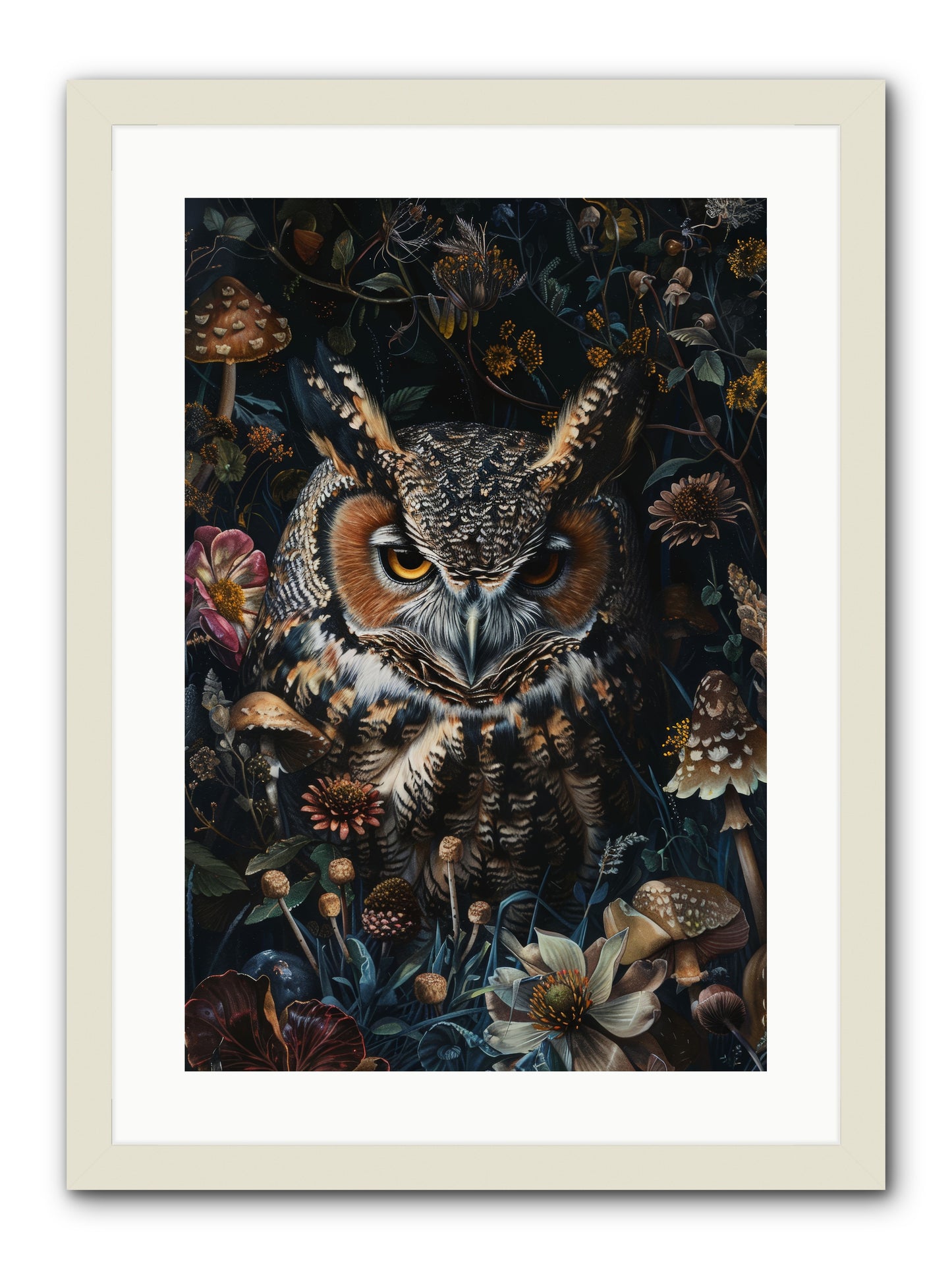 Chouette Nocturne -- Framed Print - White 16x24