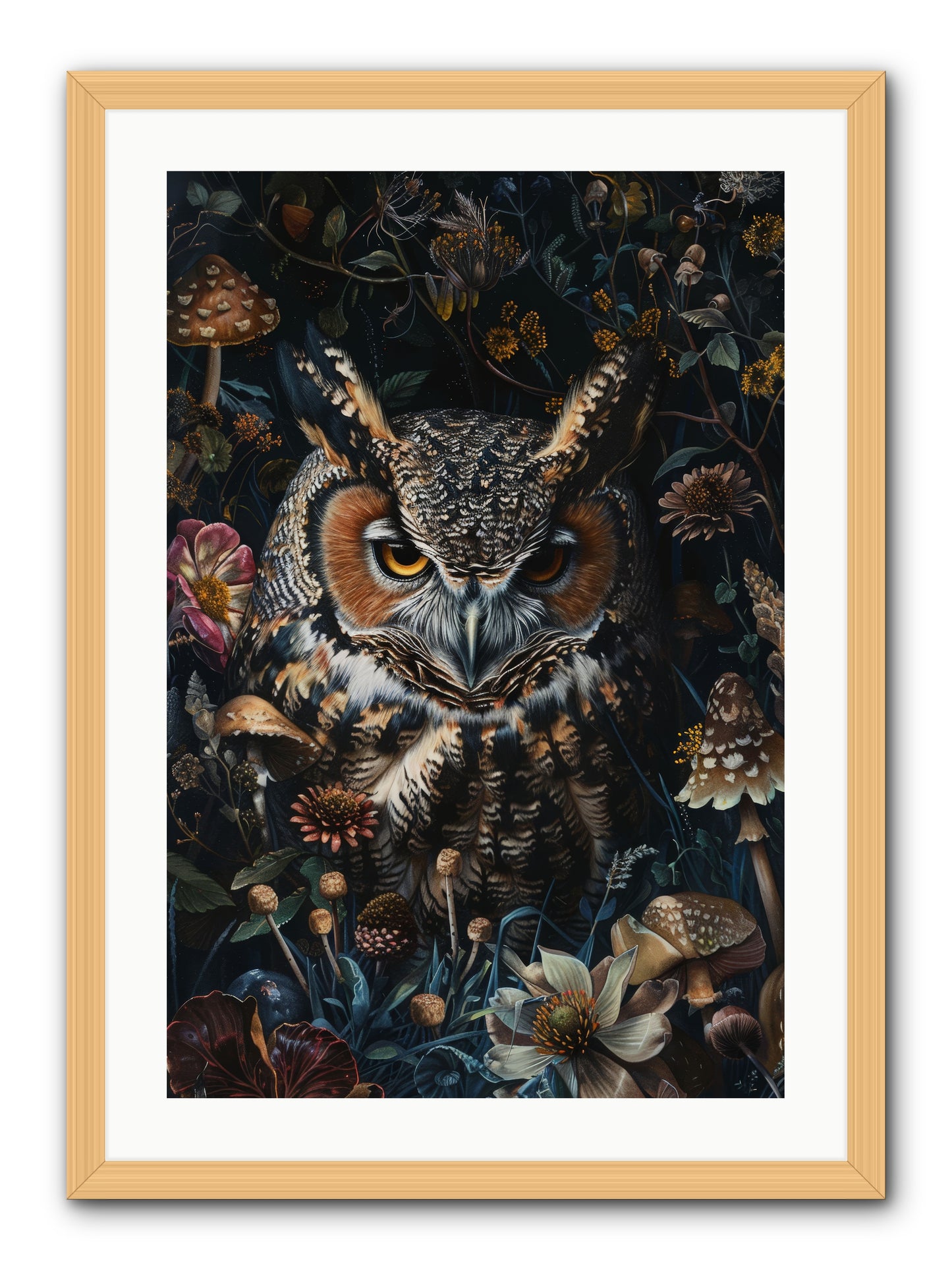 Chouette Nocturne -- Framed Print - Natural 20x30