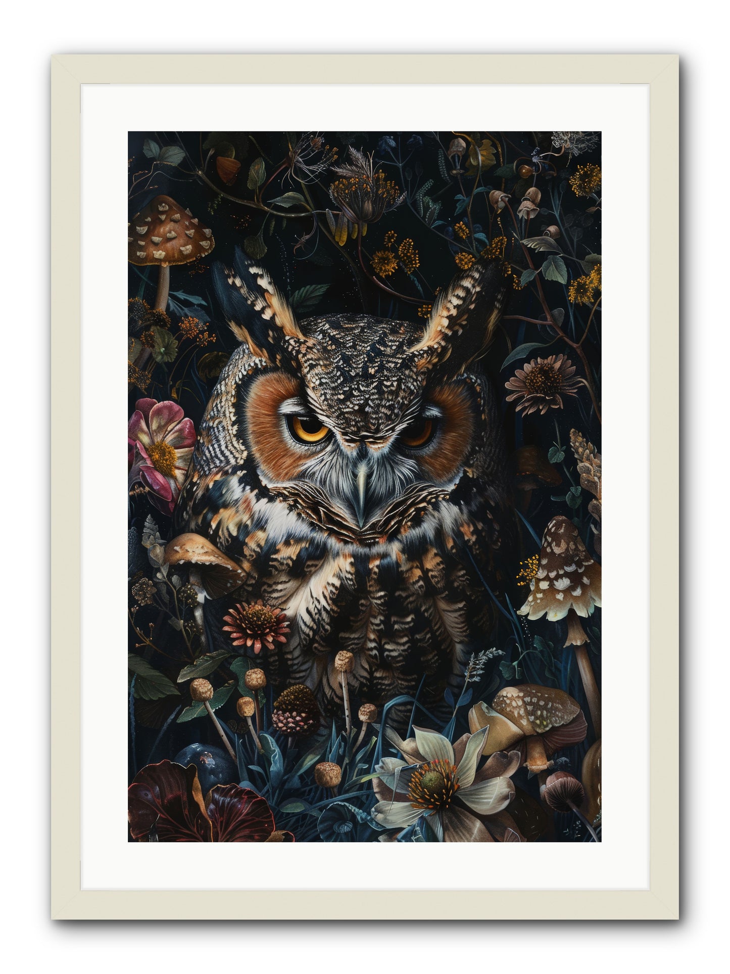 Chouette Nocturne -- Framed Print - White 20x30