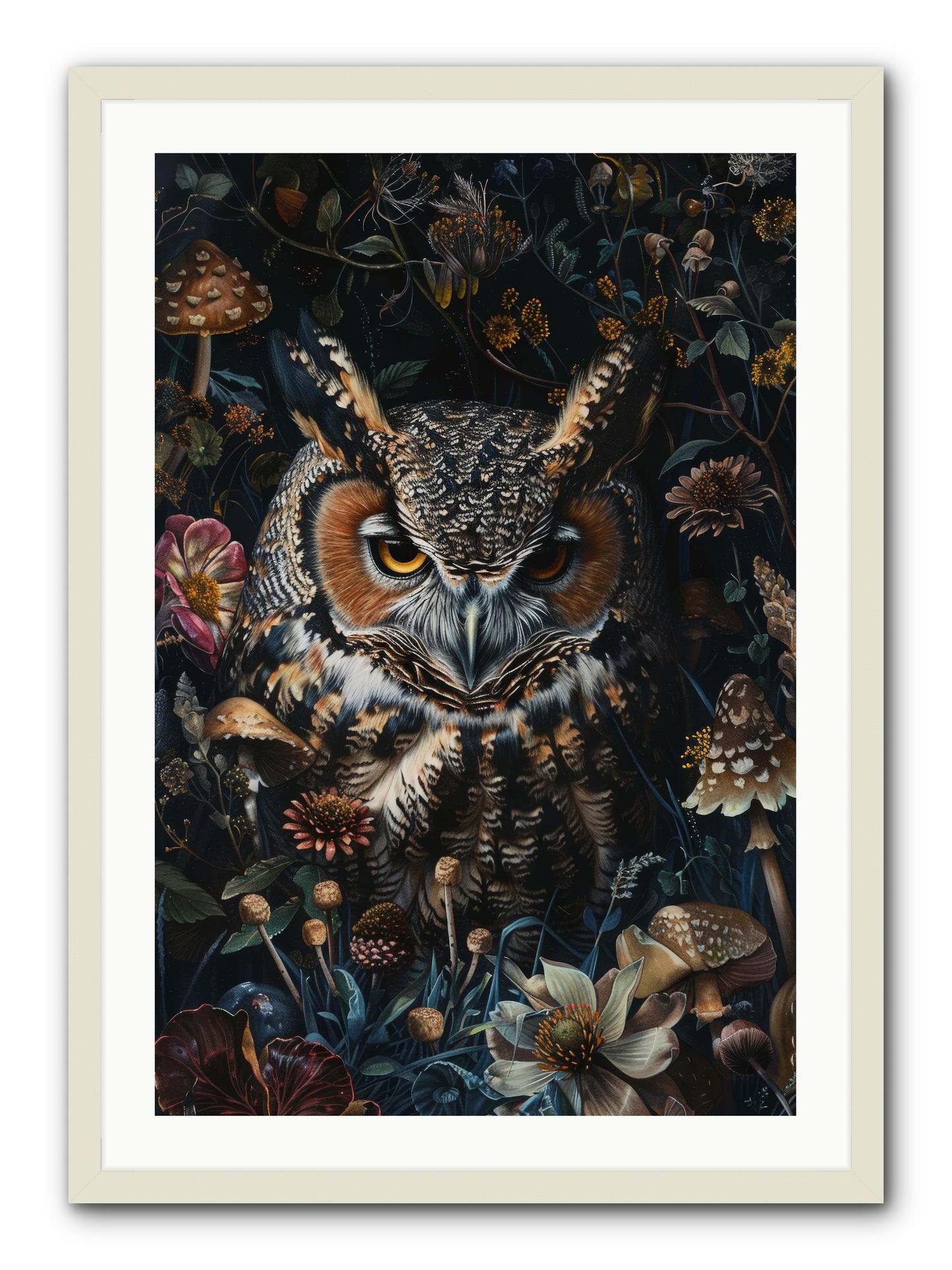 Chouette Nocturne -- Framed Print - White 24x36