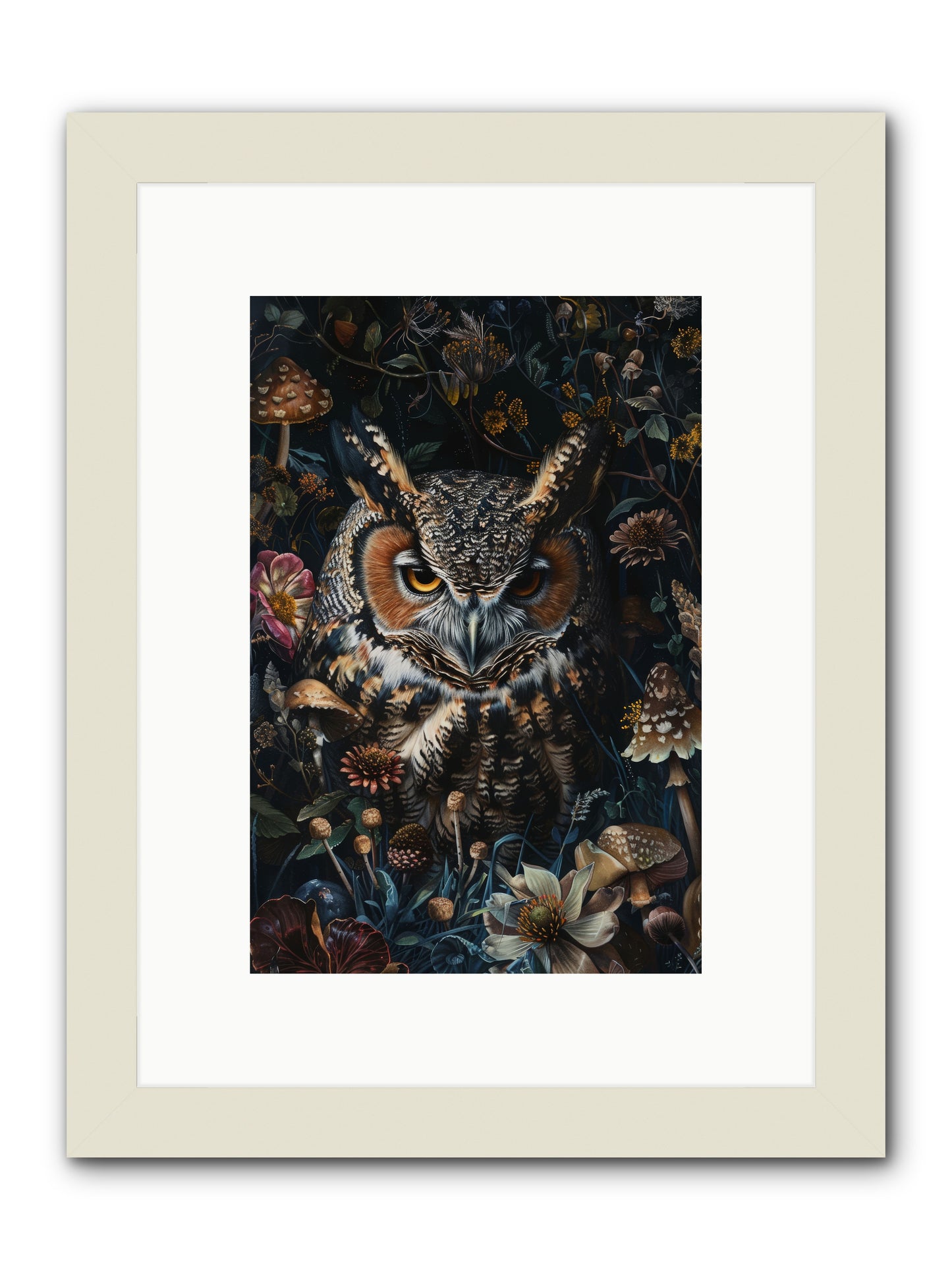 Chouette Nocturne -- Framed Print - White 8x12