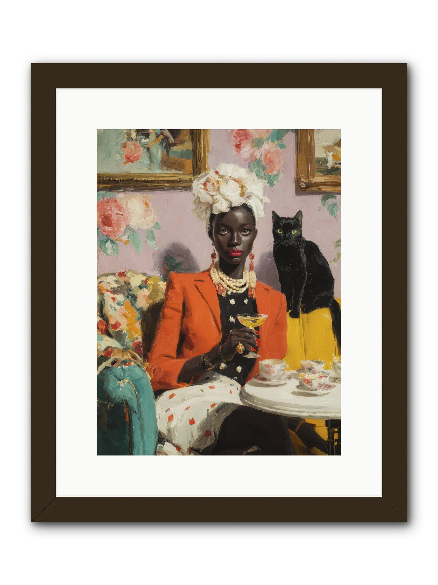Cocktails with Her Familiar -- Framed Print - Black 12x16