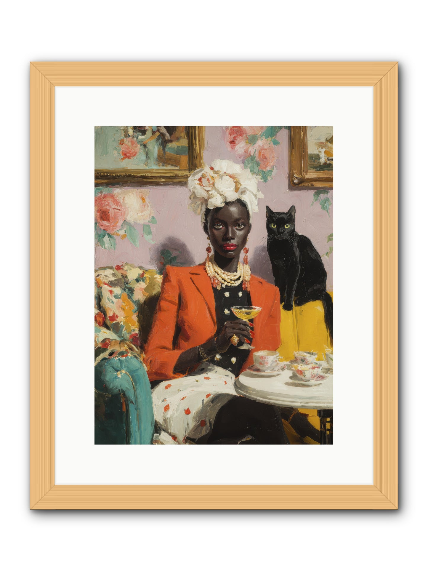 Cocktails with Her Familiar -- Framed Print - Natural 12x16