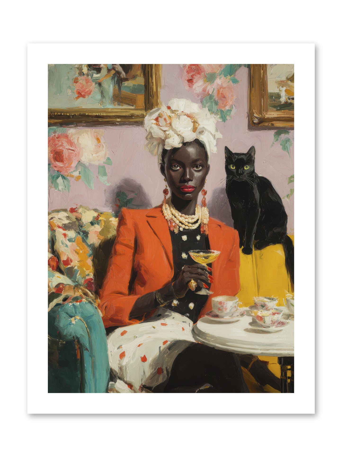 Cocktails with Her Familiar -- Paper Print 12x16