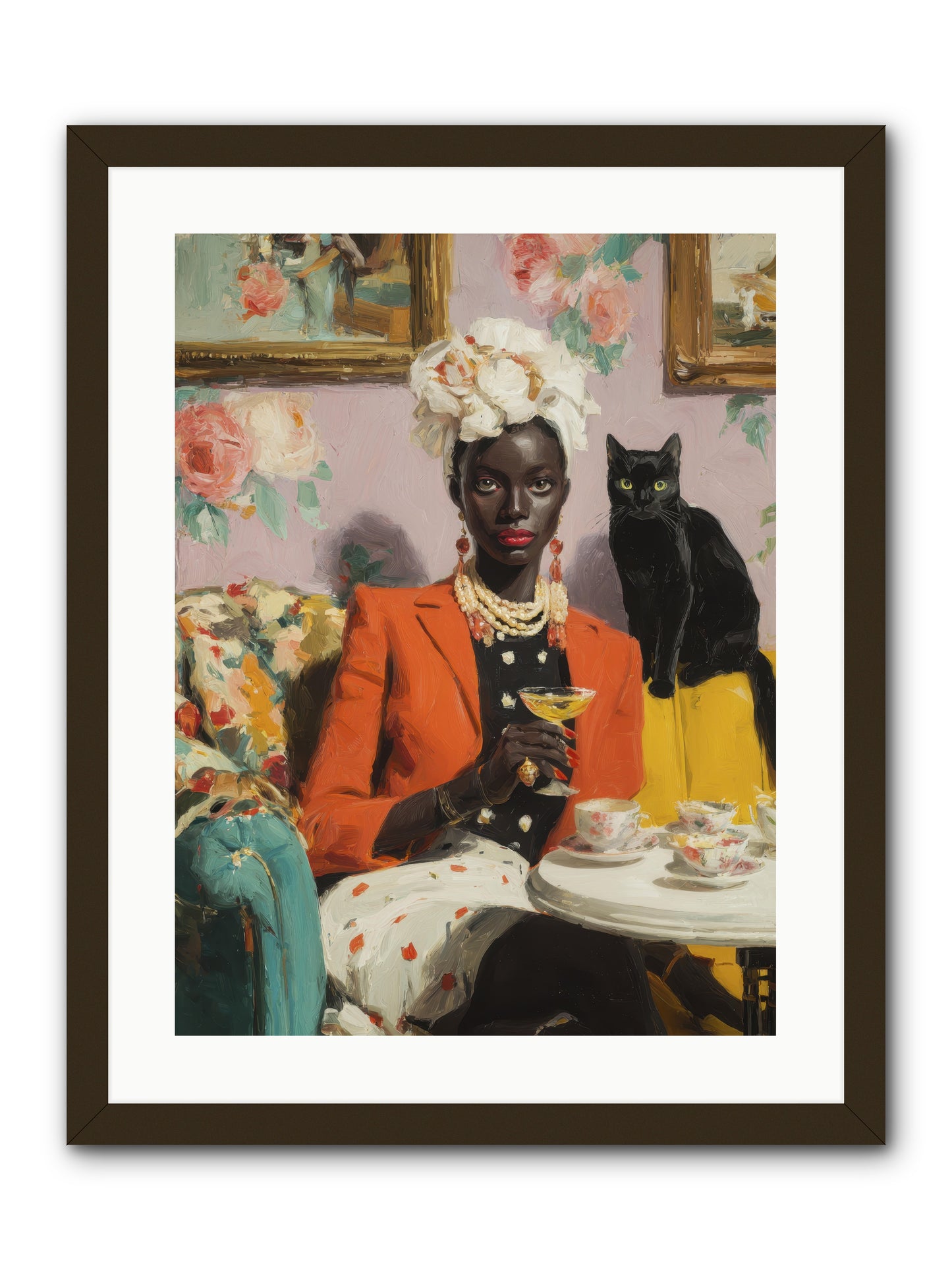 Cocktails with Her Familiar -- Framed Print - Black 18x24