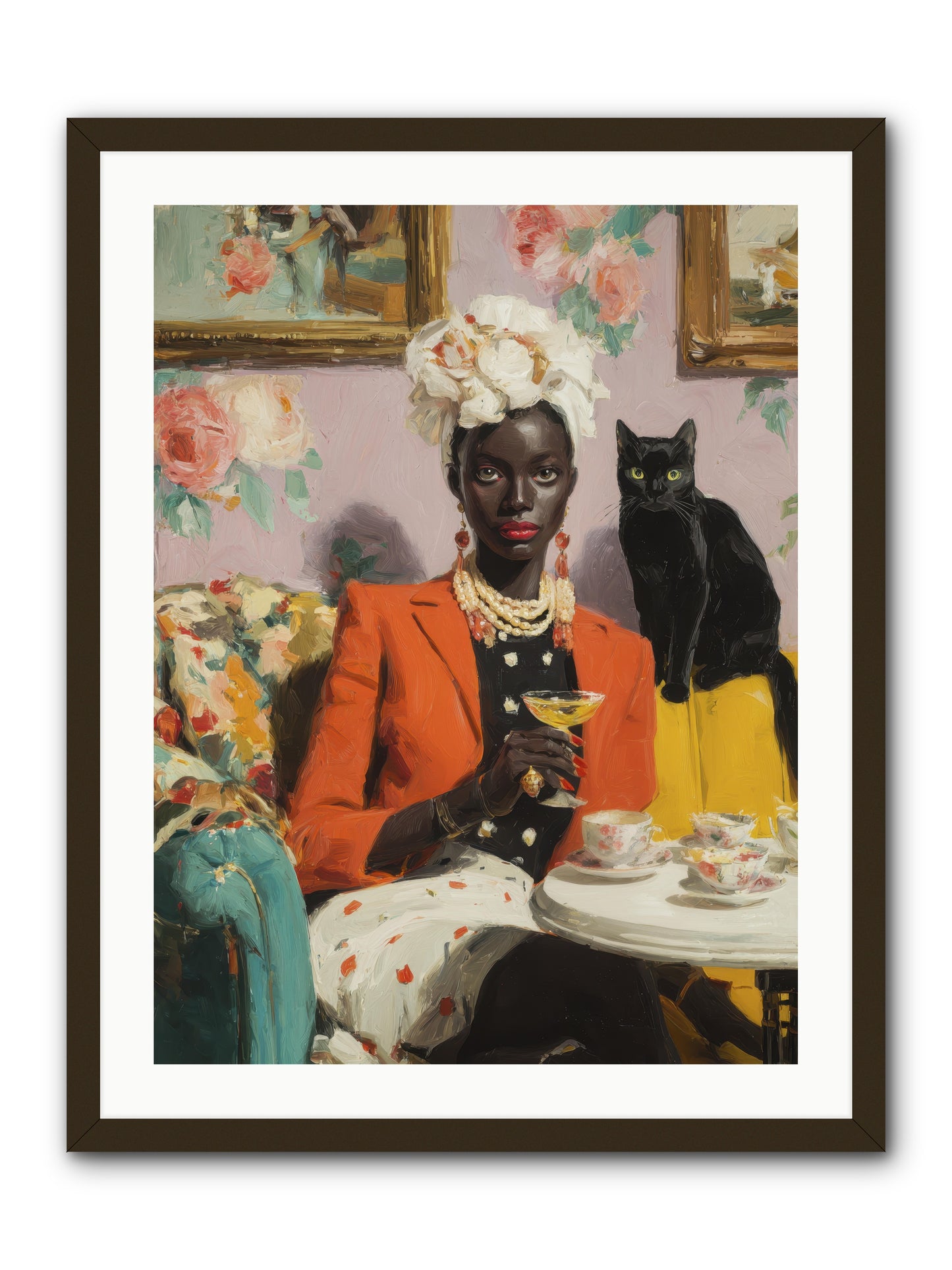 Cocktails with Her Familiar -- Framed Print - Black 24x32